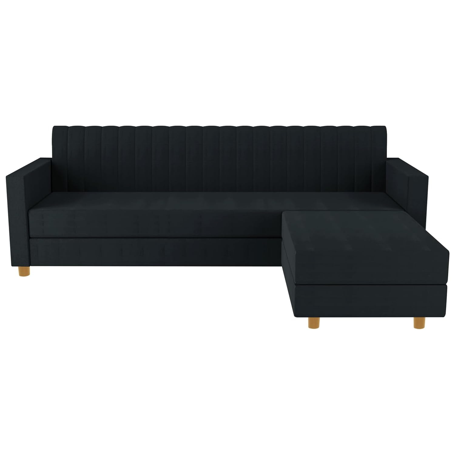 Rosebell 3 + 1 Wooden 4 Seater L Shape Velvet Sofa Set | Convertible Modular Sectional Couch for Living Room | Space-Saving Design for Home & Office - Black Color - Image 4