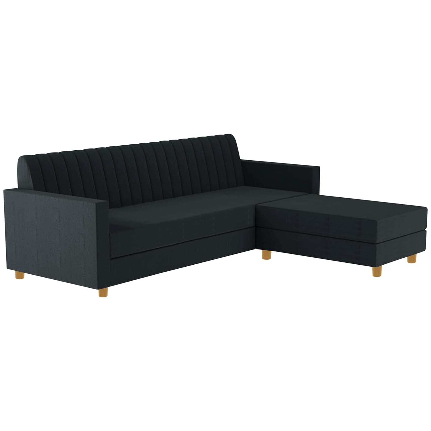 Rosebell 3 + 1 Wooden 4 Seater L Shape Velvet Sofa Set | Convertible Modular Sectional Couch for Living Room | Space-Saving Design for Home & Office - Black Color - Image 5