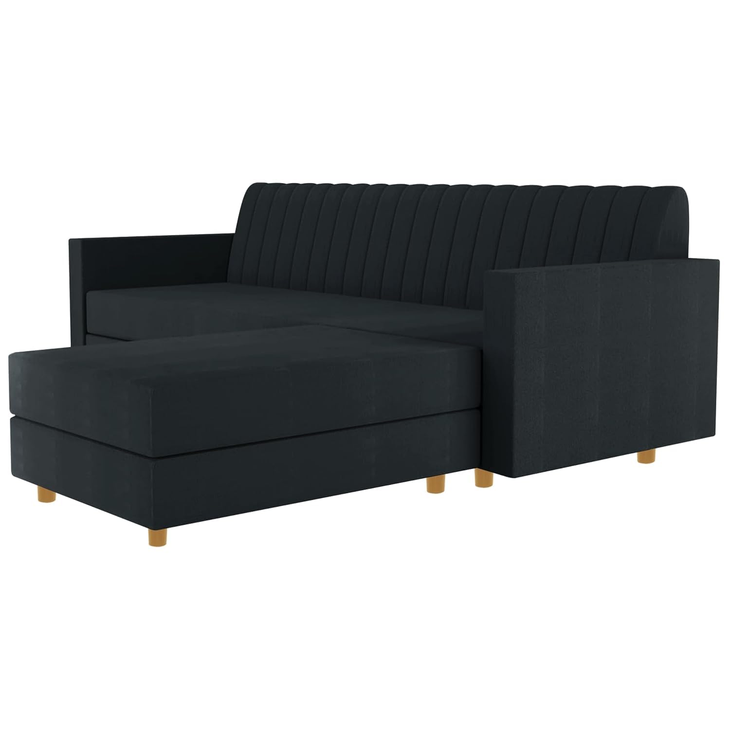 Rosebell 3 + 1 Wooden 4 Seater L Shape Velvet Sofa Set | Convertible Modular Sectional Couch for Living Room | Space-Saving Design for Home & Office - Black Color - Image 6