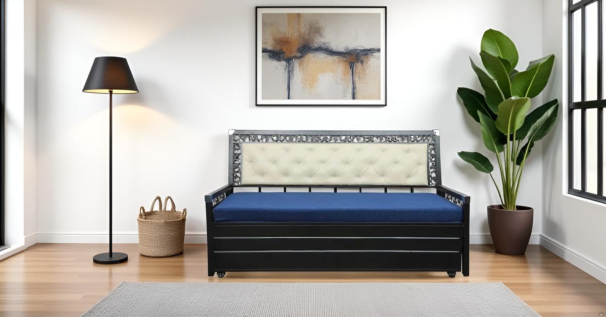 A-1 Star Furniture 3 Seater Metal Sofa Cum Bed King Size with Hydraulic Storage for Living Room | Colour : Blue - Image 3