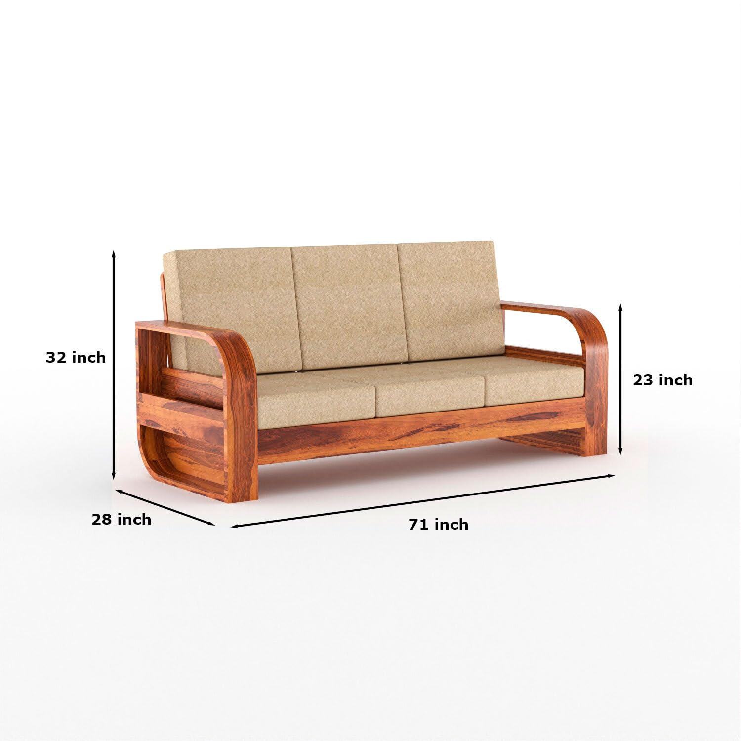 3 Seater Sheesham Wood Sofa for Living Room Furniture Home and Office | Three Seater Wooden Sofa (Natural Finish, 3 Seater), Brown - Image 3