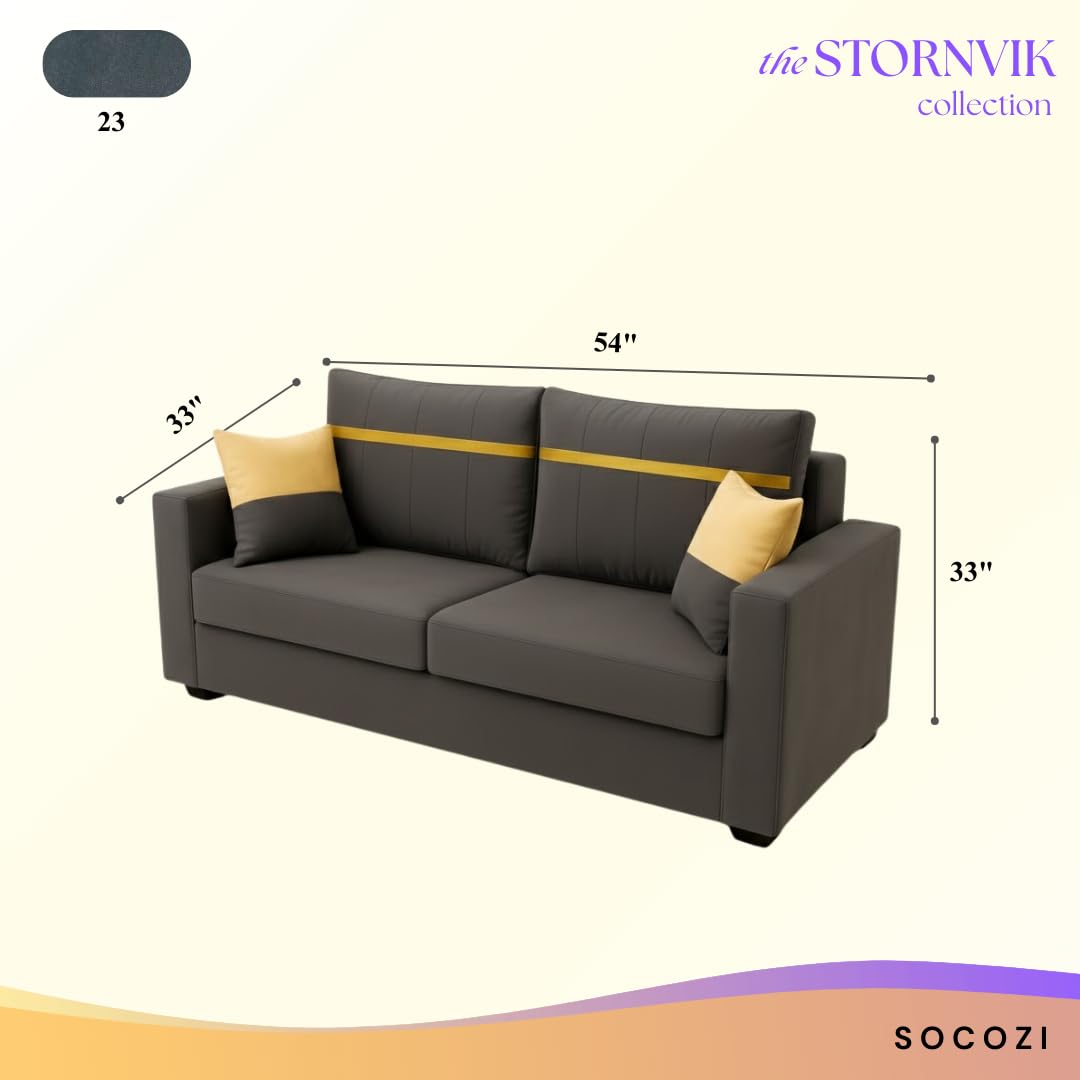 Stonvik 2 Seater Sofa Set | Soft Velvet Suede Fabric | Modern Design | Plush Comfort Cushions for Living Room (Dark Grey, Gold Stripped Cushion) - Image 3