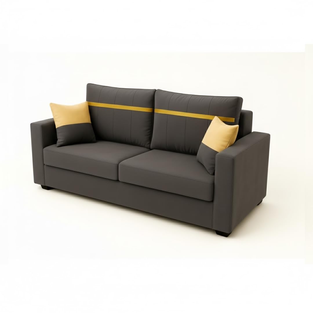 Stonvik 2 Seater Sofa Set | Soft Velvet Suede Fabric | Modern Design | Plush Comfort Cushions for Living Room (Dark Grey, Gold Stripped Cushion) - Image 5