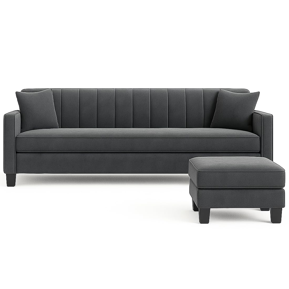 FURNY Avvono 3 Seater Fabric Modular Sofa Set with Ottoman (Dark Grey) with Velvet Fabric | Durable Comfort | Ideal for Living Room - Image 4