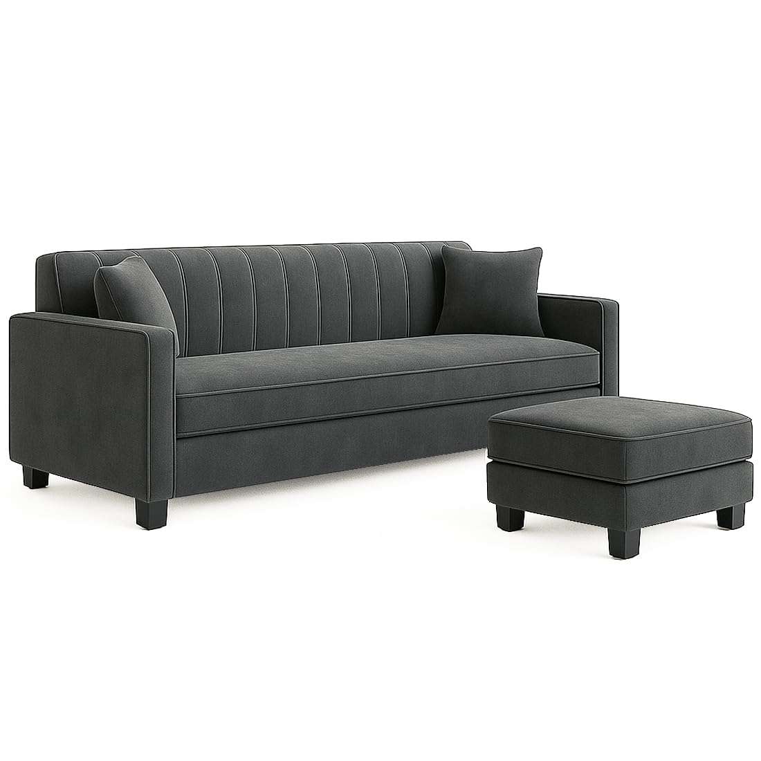 FURNY Avvono 3 Seater Fabric Modular Sofa Set with Ottoman (Dark Grey) with Velvet Fabric | Durable Comfort | Ideal for Living Room - Image 5