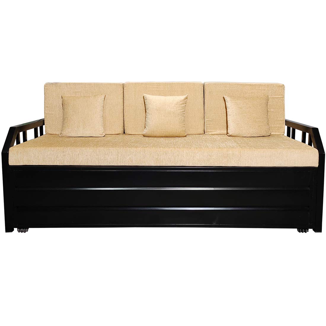 Elegant King Size Matte Black Metal Sofa Cum Bed with Hydraulic Storage - 3 Seater, Cream Finish (6X6) - Image 6