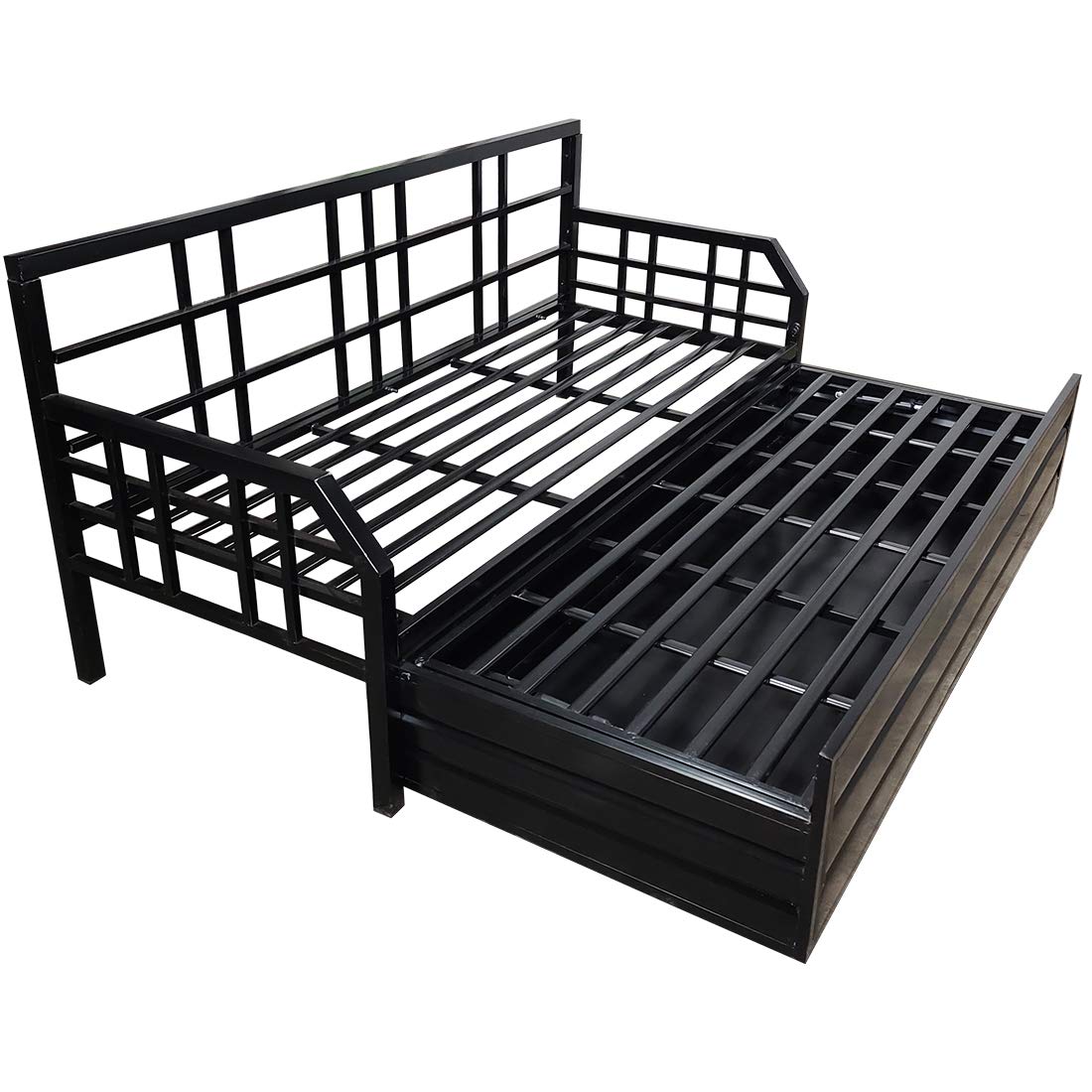 Elegant King Size Matte Black Metal Sofa Cum Bed with Hydraulic Storage - 3 Seater, Cream Finish (6X6) - Image 7