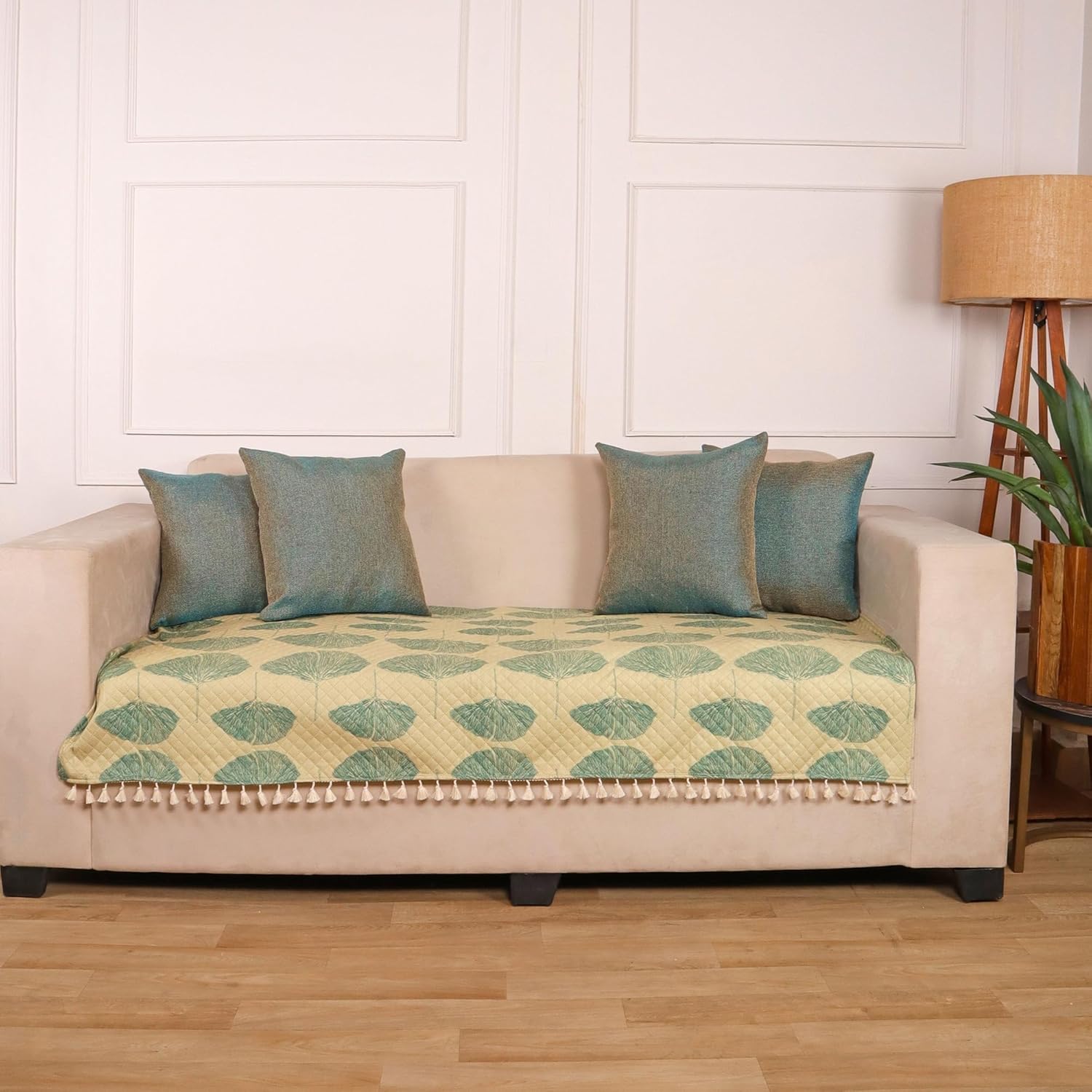 STITCHNEST Quilted Velvet Sofa Cover – 24x30 Inch, Multicolor Pastel Geometric Design, Soft & Luxurious, Washable Sofa Protector for 1-Seater - Image 3