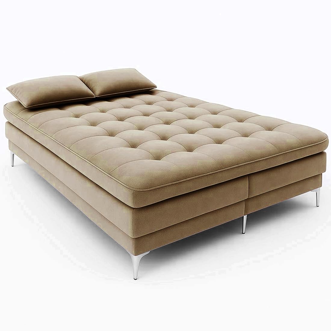 FURNY Eagel 3 Seater Fabric Sofa Cum Bed with 2 Cushions (Beige) with Velvet Fabric | Durable with Comfort | Perfect for Living Room, Bedrooms, Offices - Image 6