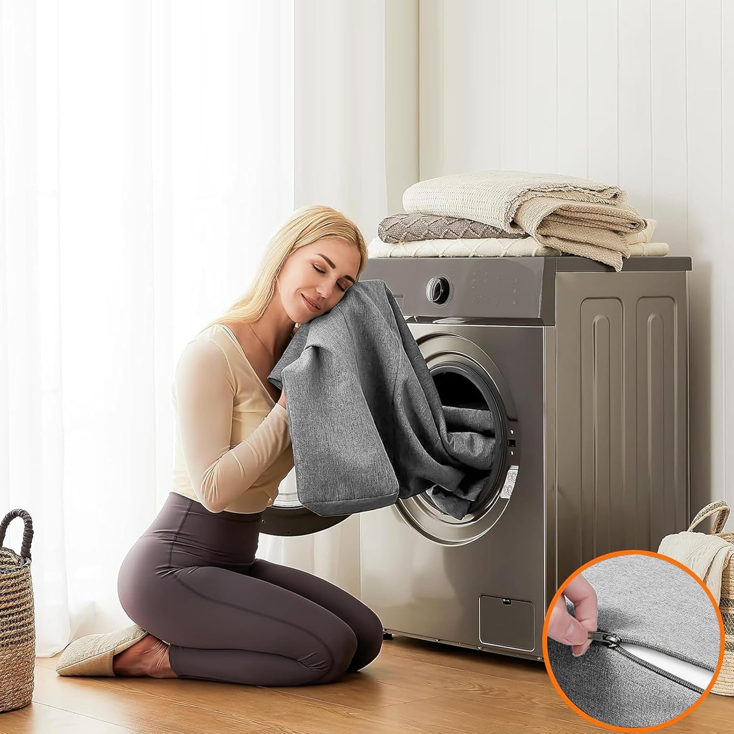 Los Angeles Foldable Four Seater Sofa Cum Bed, Sofa Bed 6 X 6 Feet, Jute Fabric- Washable Cover- Including 4 Cushion Perfect for Home & Office -Grey Color - Image 6