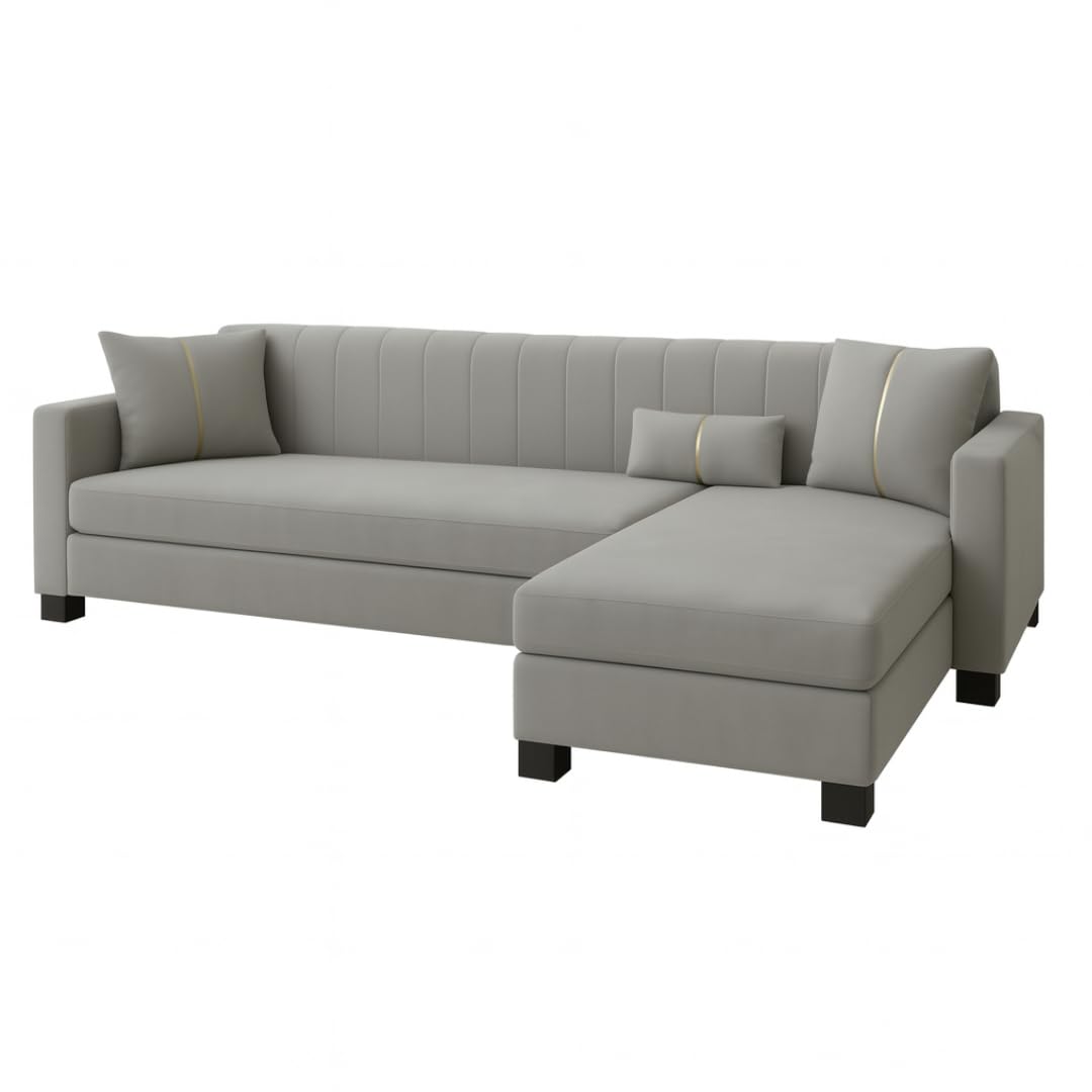 Almeria 5 Seater RHS L Shape Sofa Set | Soft Velvet Suede Fabric | Modern Design | Plush Comfort Cushions for Living Room (Light Grey) - Image 5