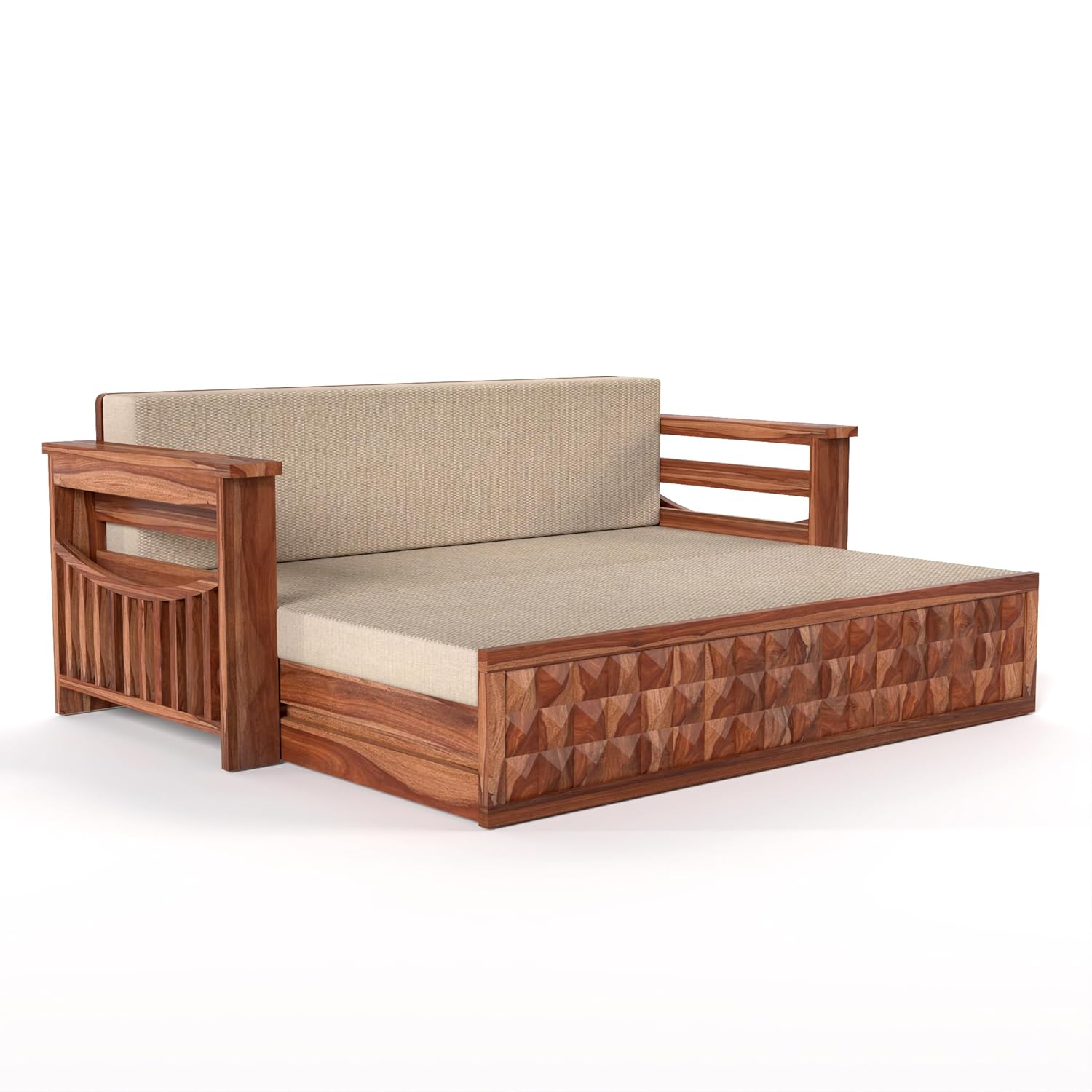 Solid Sheesham Wooden Sofa Cums Bed with Mattress for Living Room | Rosewood 3 Seater Sofa Cums Bed for Bedroom Without Pillow (Honey AD, 3 Seater) - Image 3