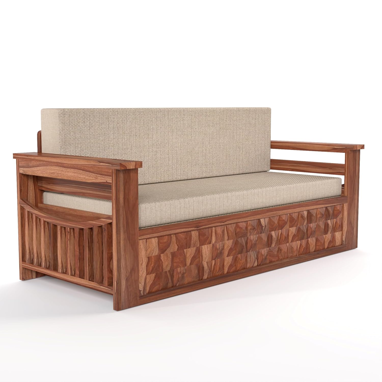Solid Sheesham Wooden Sofa Cums Bed with Mattress for Living Room | Rosewood 3 Seater Sofa Cums Bed for Bedroom Without Pillow (Honey AD, 3 Seater) - Image 5