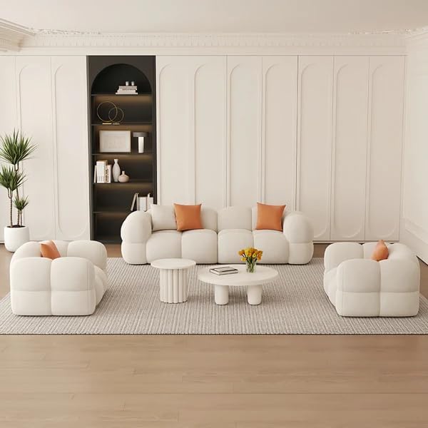 Ryan 3+1+1 Set Sofa Living Room Sets Cloud Shape Sofa Set for Living Room (Off White) - Image 3