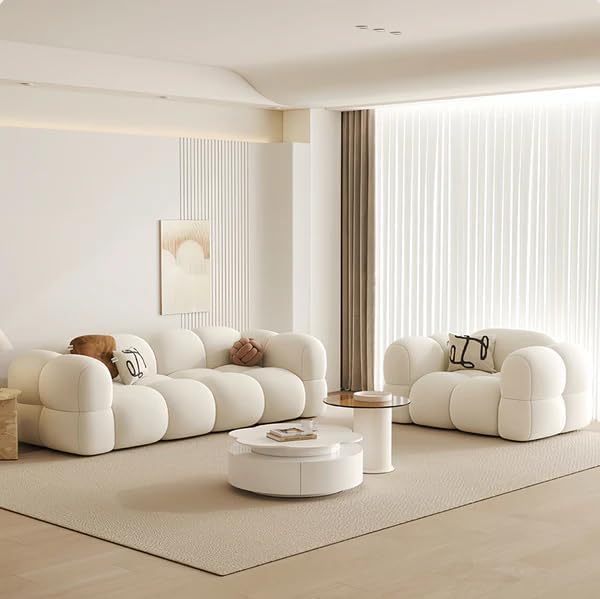 Ryan 3+1+1 Set Sofa Living Room Sets Cloud Shape Sofa Set for Living Room (Off White) - Image 6