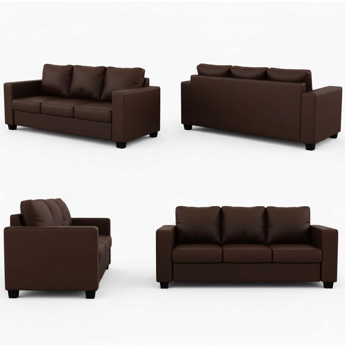 FURNY Harloy 3 Seater Leatherette Sofa Set (Brown) in Premium Leatherette | Durable Comfort | Ideal for Living Room - Image 6
