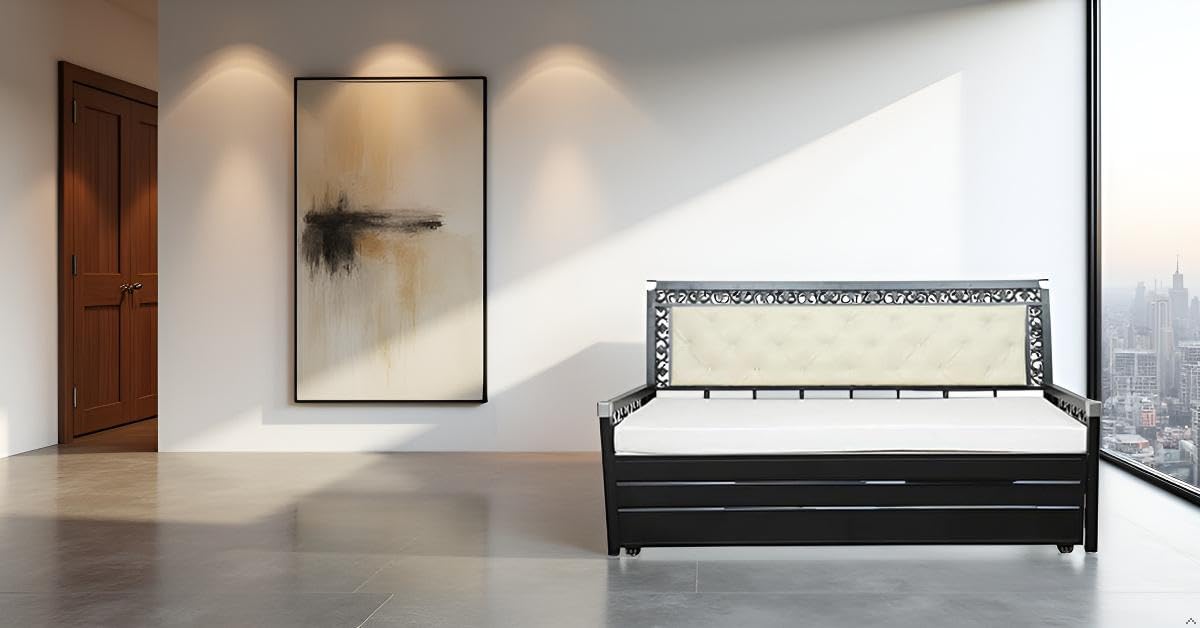 A-1 Star Furniture 3 Seater Metal Sofa Cum Bed Queen Size with Hydraulic Storage for Living Room | Colour : White - Image 3