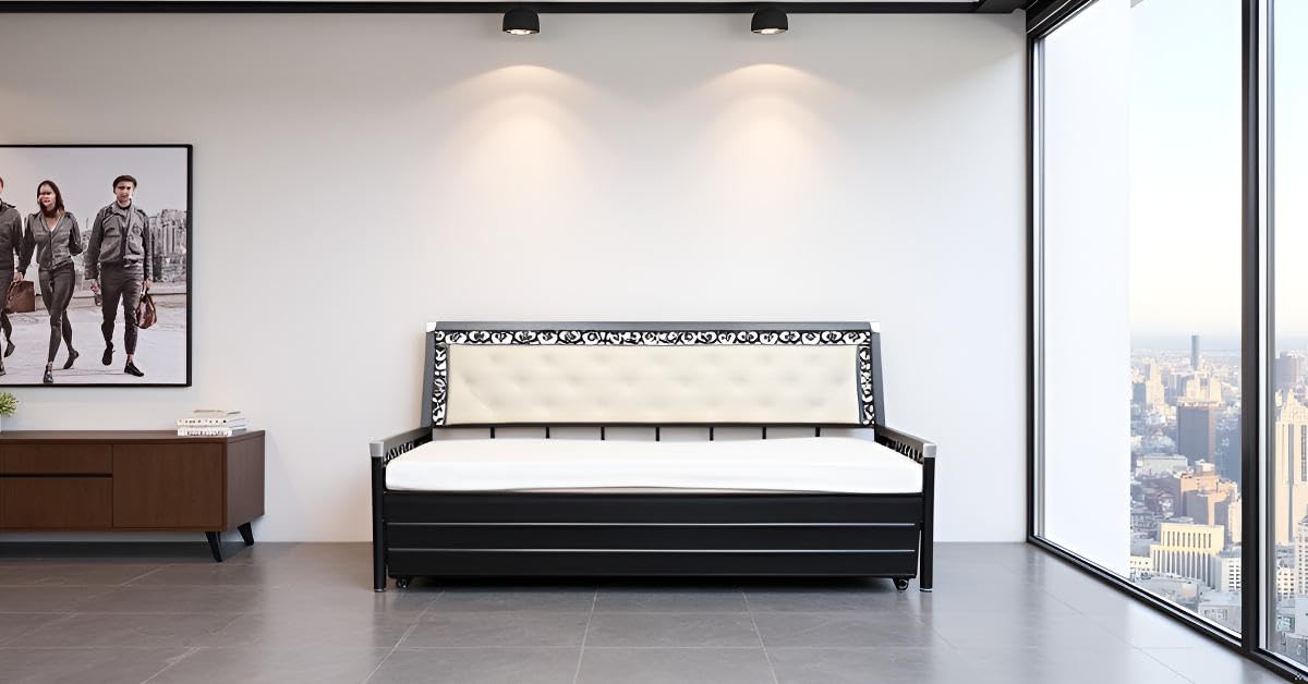 A-1 Star Furniture 3 Seater Metal Sofa Cum Bed Queen Size with Hydraulic Storage for Living Room | Colour : White - Image 5