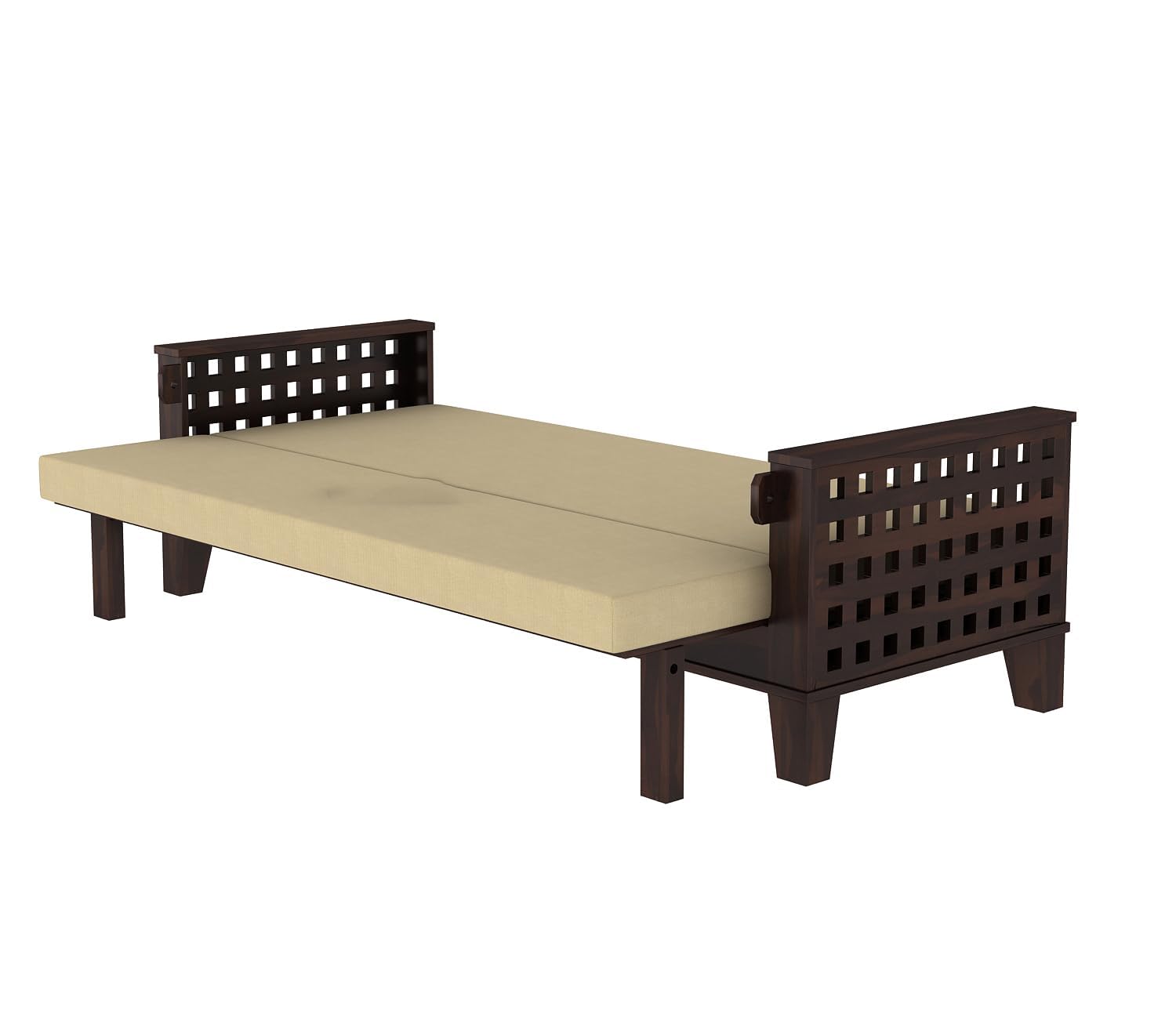 3 Seater Solid Sheesham Wooden Sofa Cums Bed for Living Room | Drawing Room | Folding Bed with Mattresses | Wooden Bed (Walnut) - Image 8