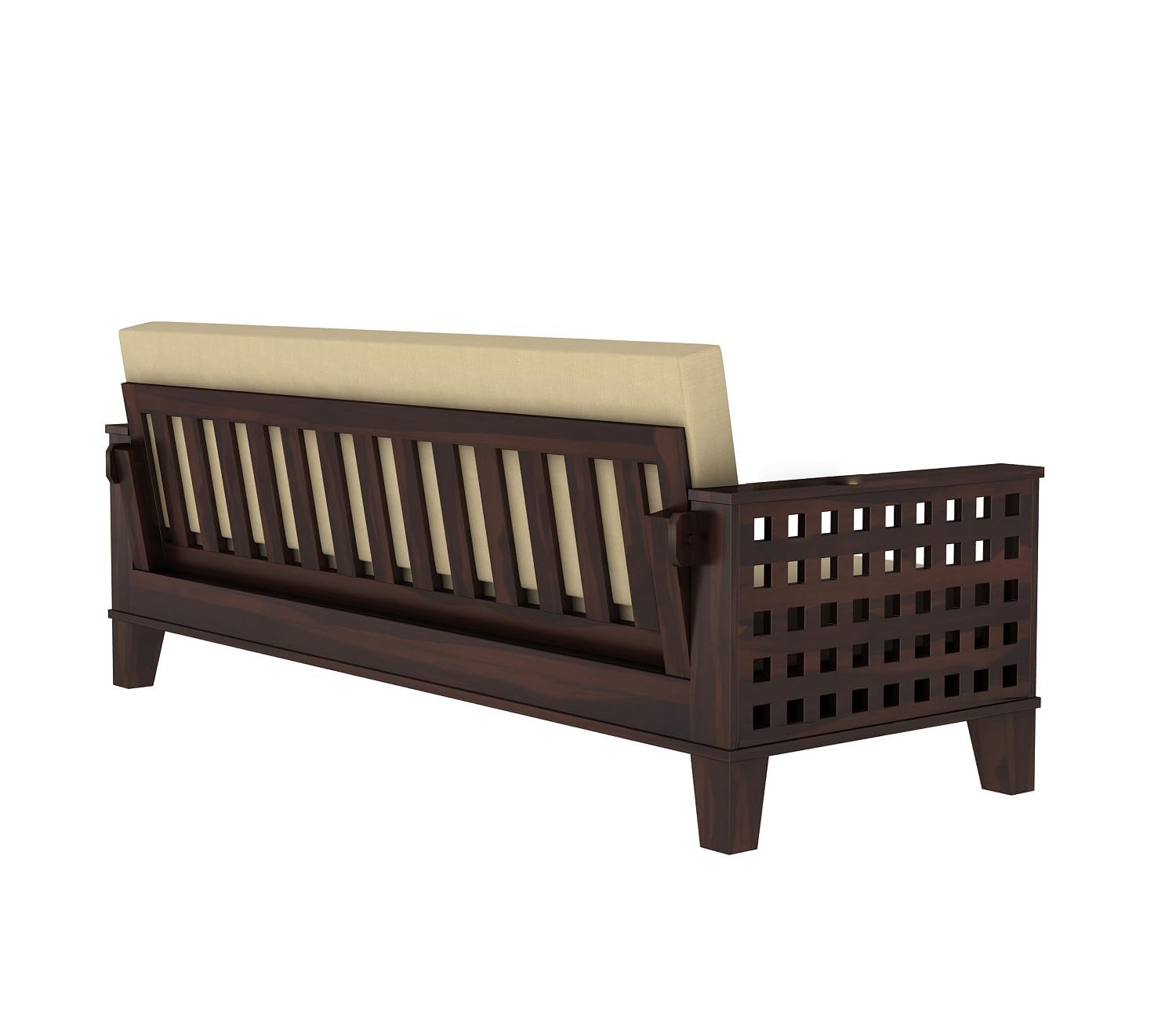 3 Seater Solid Sheesham Wooden Sofa Cums Bed for Living Room | Drawing Room | Folding Bed with Mattresses | Wooden Bed (Walnut) - Image 9