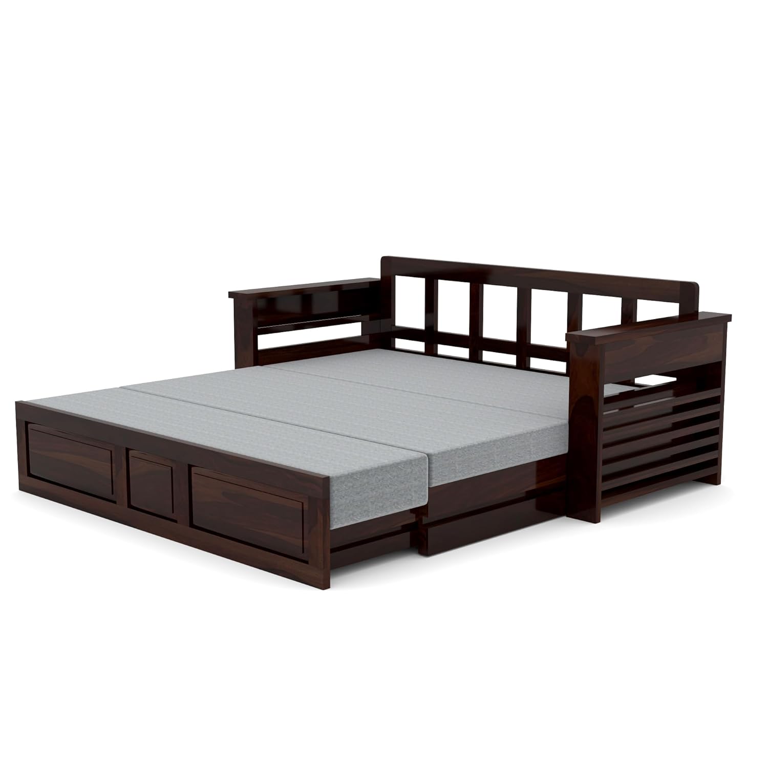 Solid Sheesham Wood 3 Seater Sofa Bed with Mattress | Sofa Cum Bed | Sofas & Couches for Living Room | Bedroom | Hotel (Finish Color - Walnut, DIY) Without Pillow - Image 4