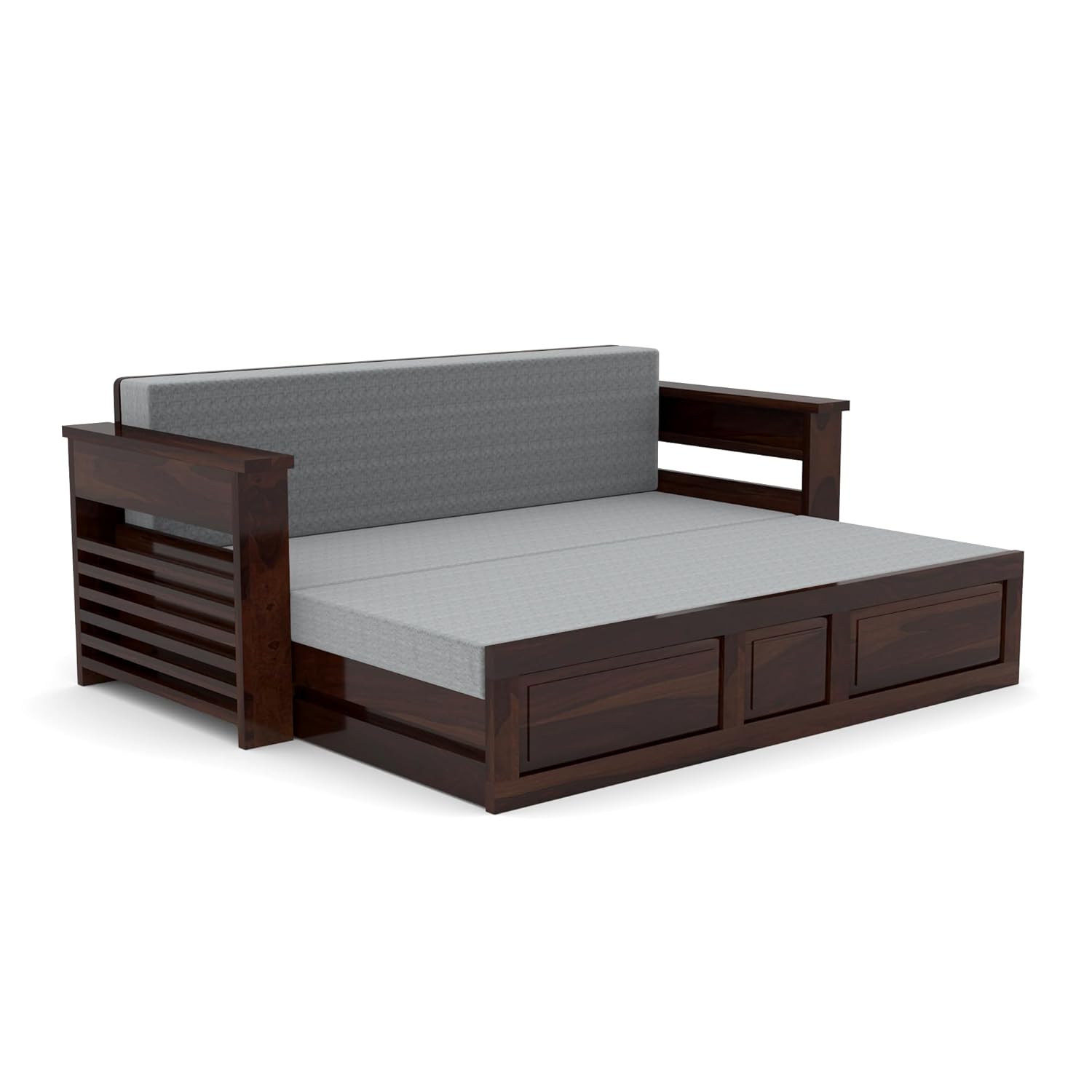 Solid Sheesham Wood 3 Seater Sofa Bed with Mattress | Sofa Cum Bed | Sofas & Couches for Living Room | Bedroom | Hotel (Finish Color - Walnut, DIY) Without Pillow - Image 6