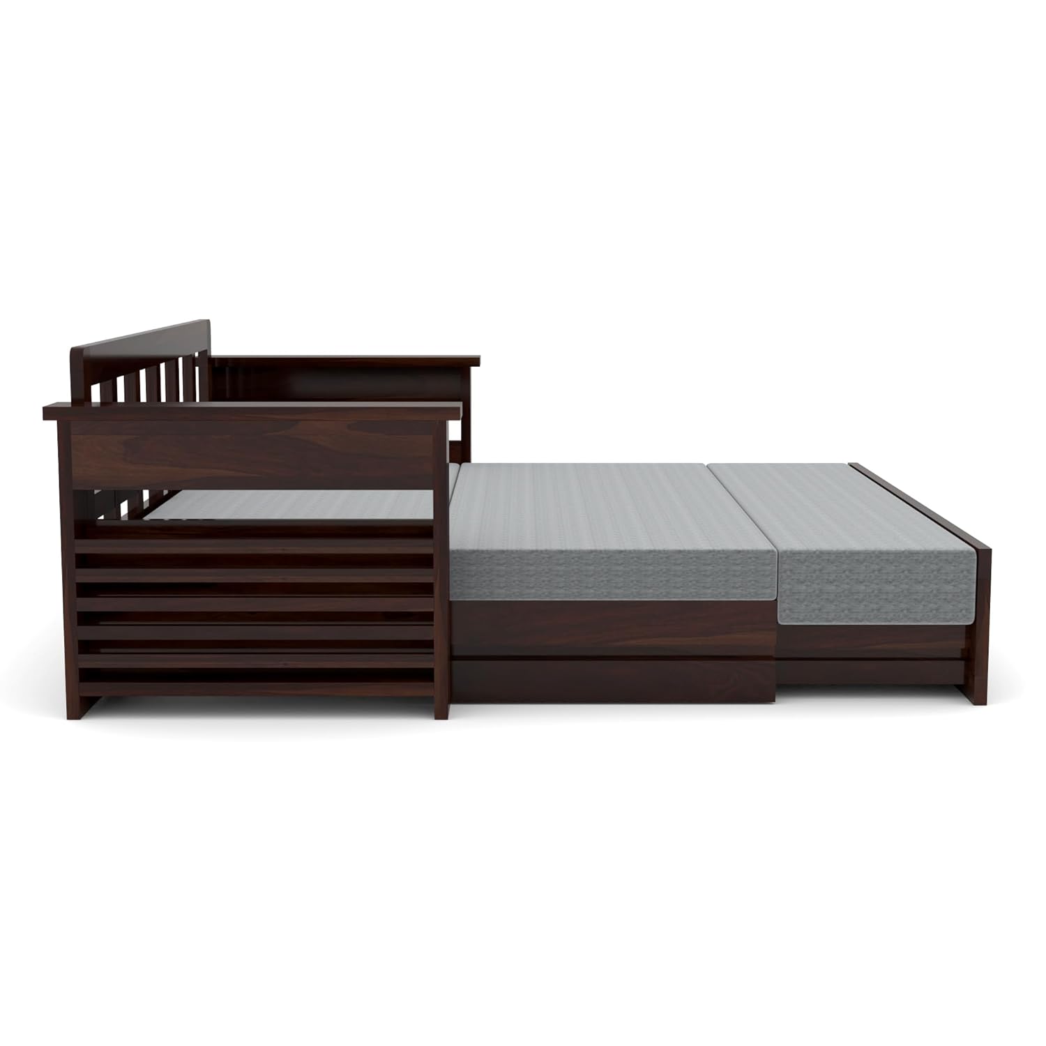 Solid Sheesham Wood 3 Seater Sofa Bed with Mattress | Sofa Cum Bed | Sofas & Couches for Living Room | Bedroom | Hotel (Finish Color - Walnut, DIY) Without Pillow - Image 8