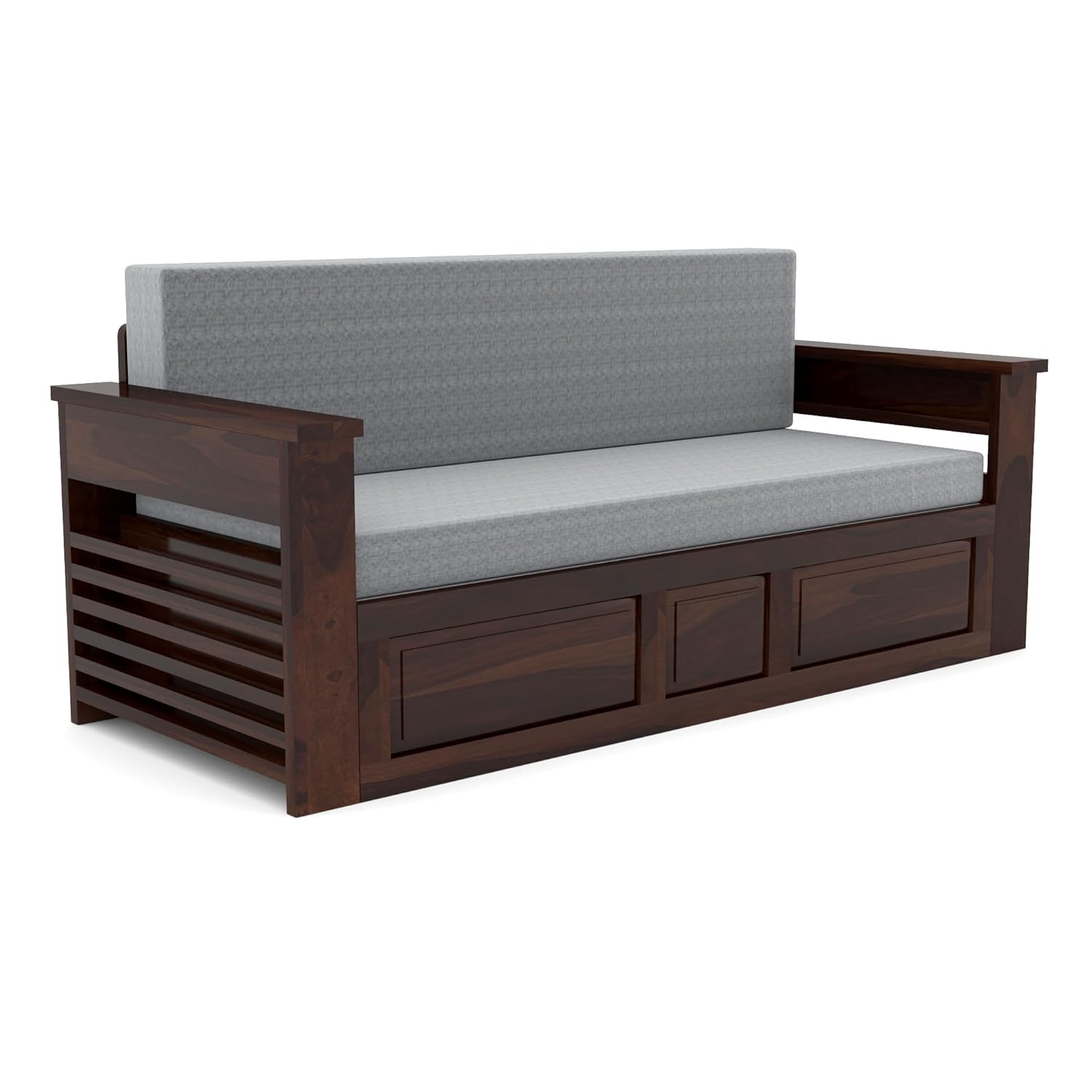 Solid Sheesham Wood 3 Seater Sofa Bed with Mattress | Sofa Cum Bed | Sofas & Couches for Living Room | Bedroom | Hotel (Finish Color - Walnut, DIY) Without Pillow - Image 9