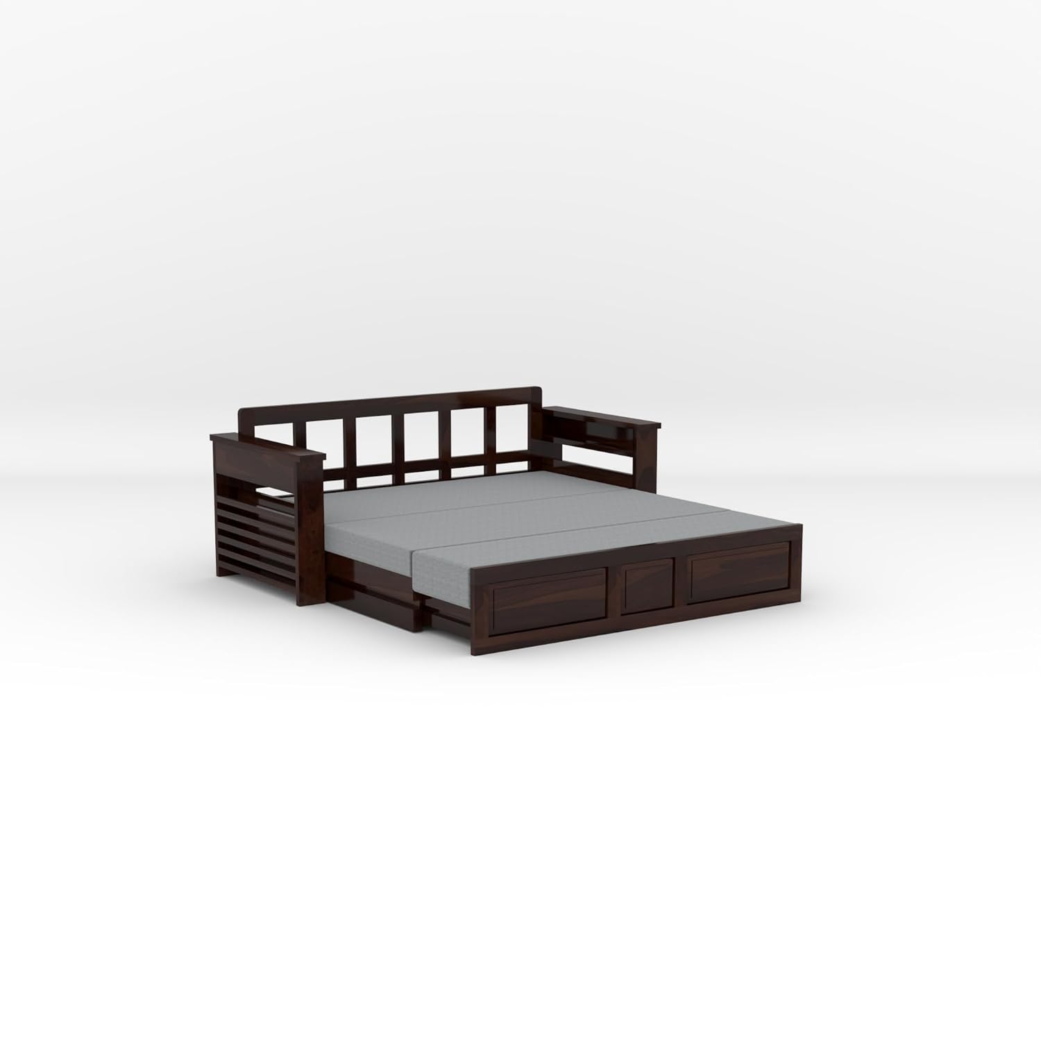 Solid Sheesham Wood 3 Seater Sofa Bed with Mattress | Sofa Cum Bed | Sofas & Couches for Living Room | Bedroom | Hotel (Finish Color - Walnut, DIY) Without Pillow - Image 10