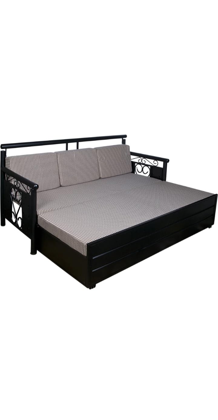 Shree ASHAPURA Steel Furniture Metal Sofa Cum Bed with Hydraulic Storage - Black Color (Texture Finish) Powder Coating (Single (6 x 4)) - Image 3
