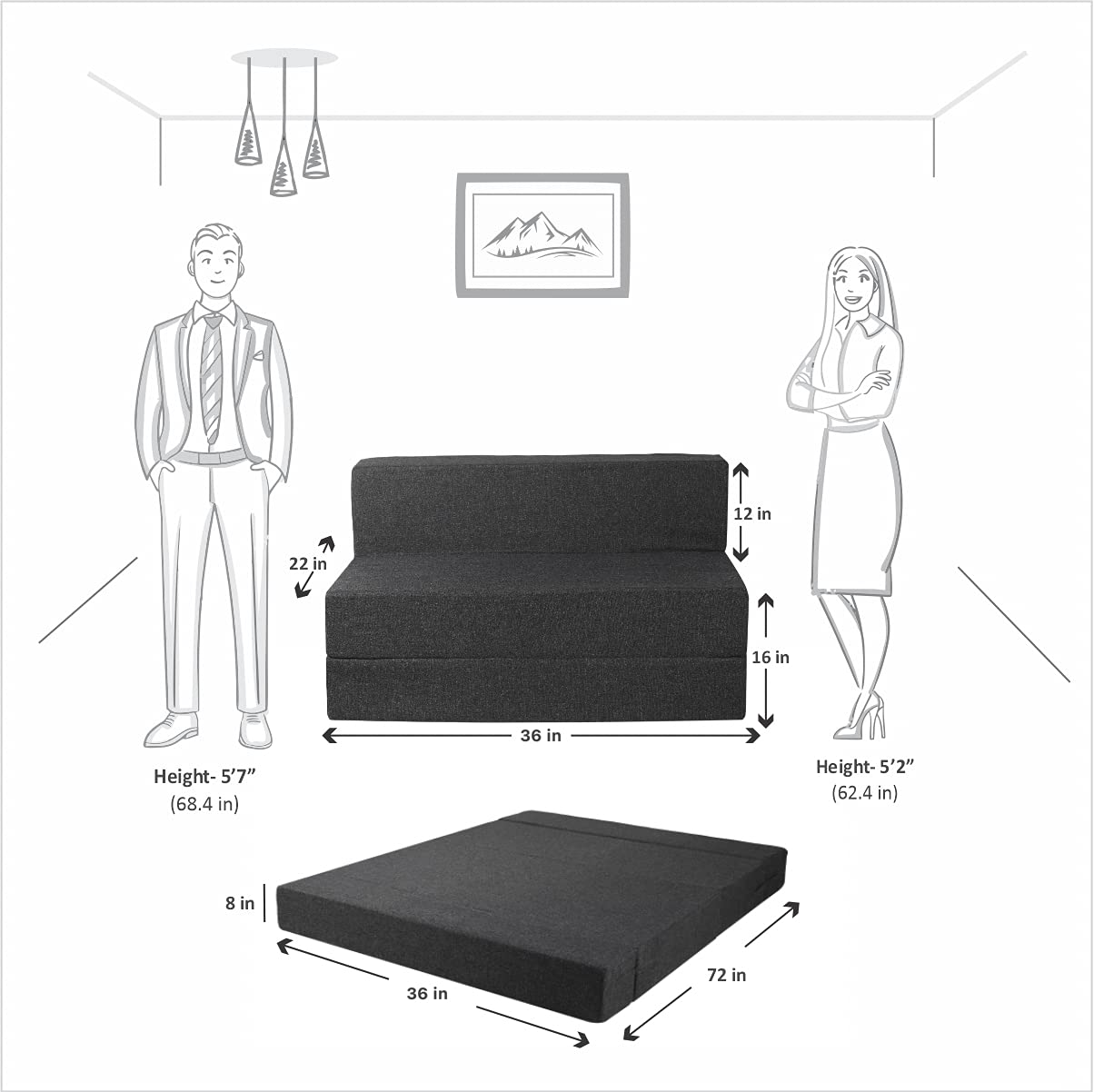 Seventh Heaven 1 Seater 6 * 3 Jute Fabric Washable Cover Sofa Cum Bed 1 Seater Single Foam Fold Out Sofa Cum Bed (Finish Color - Grey Delivery Condition - Pre-Assembled) - Image 3