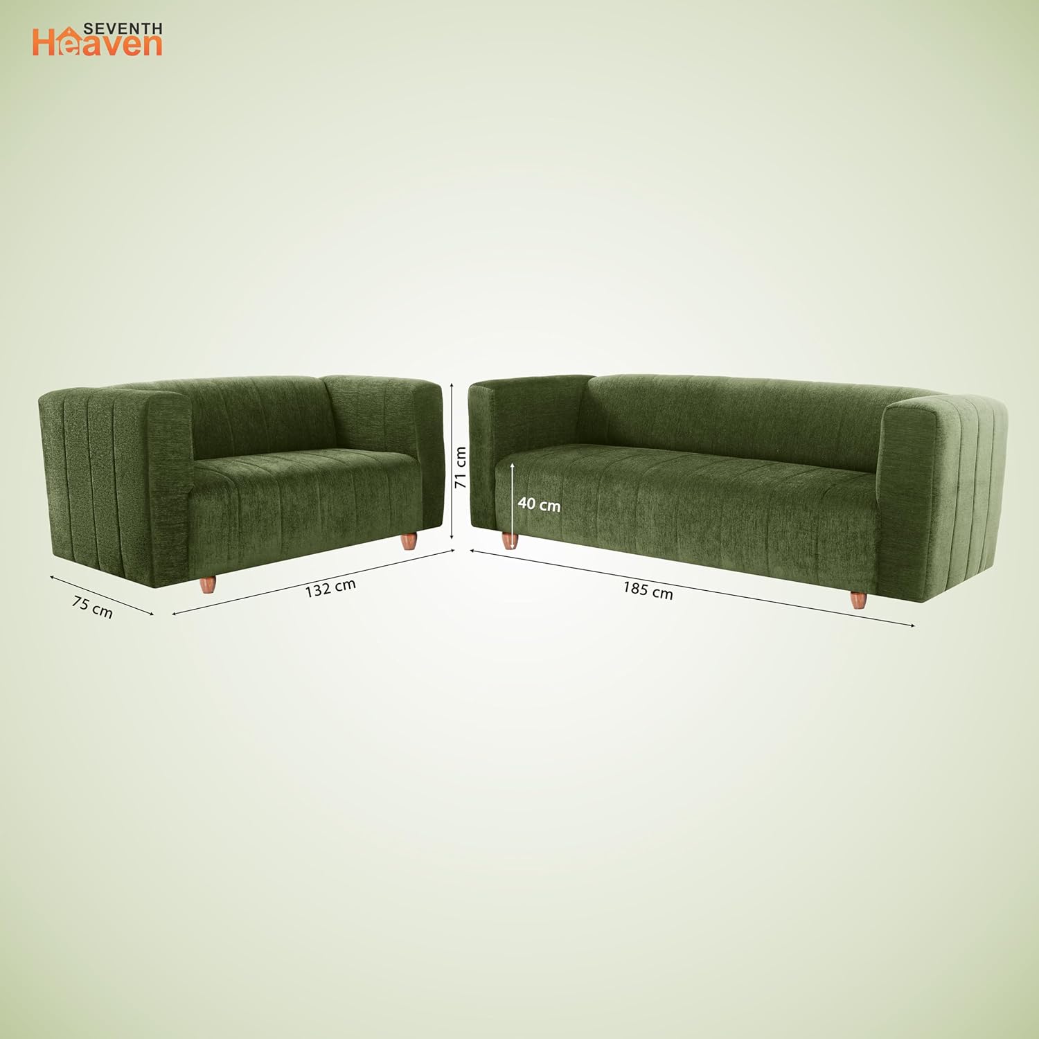 Tokyo 3+2 Seater Sofa Set | Luxury Comfort | Extra Spacious | Stylish Wooden Frame | Elegant Couch for Living Room, Lounge & Office | Premium Seating (Chenille Molfino - Green) - Image 3