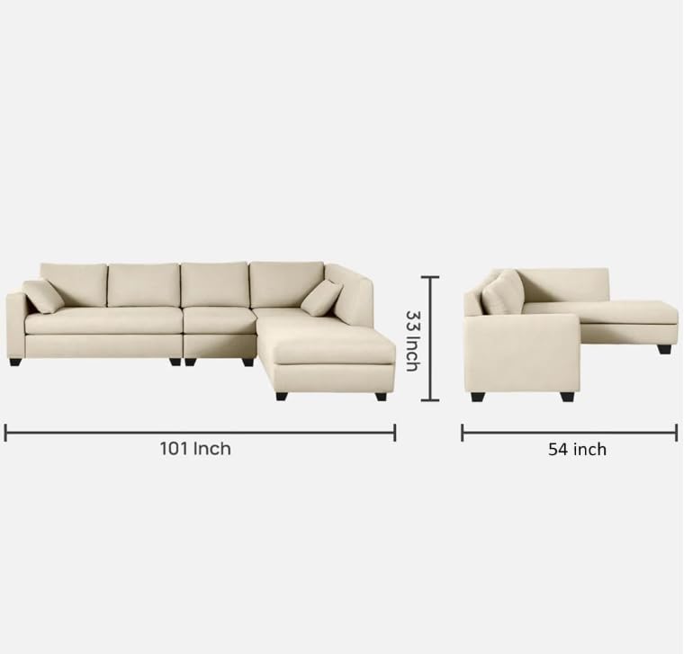 Modern Ceasaro 6 Seater Fabric RHS L Shape Sectional Sofa Set (Cream) - Image 3