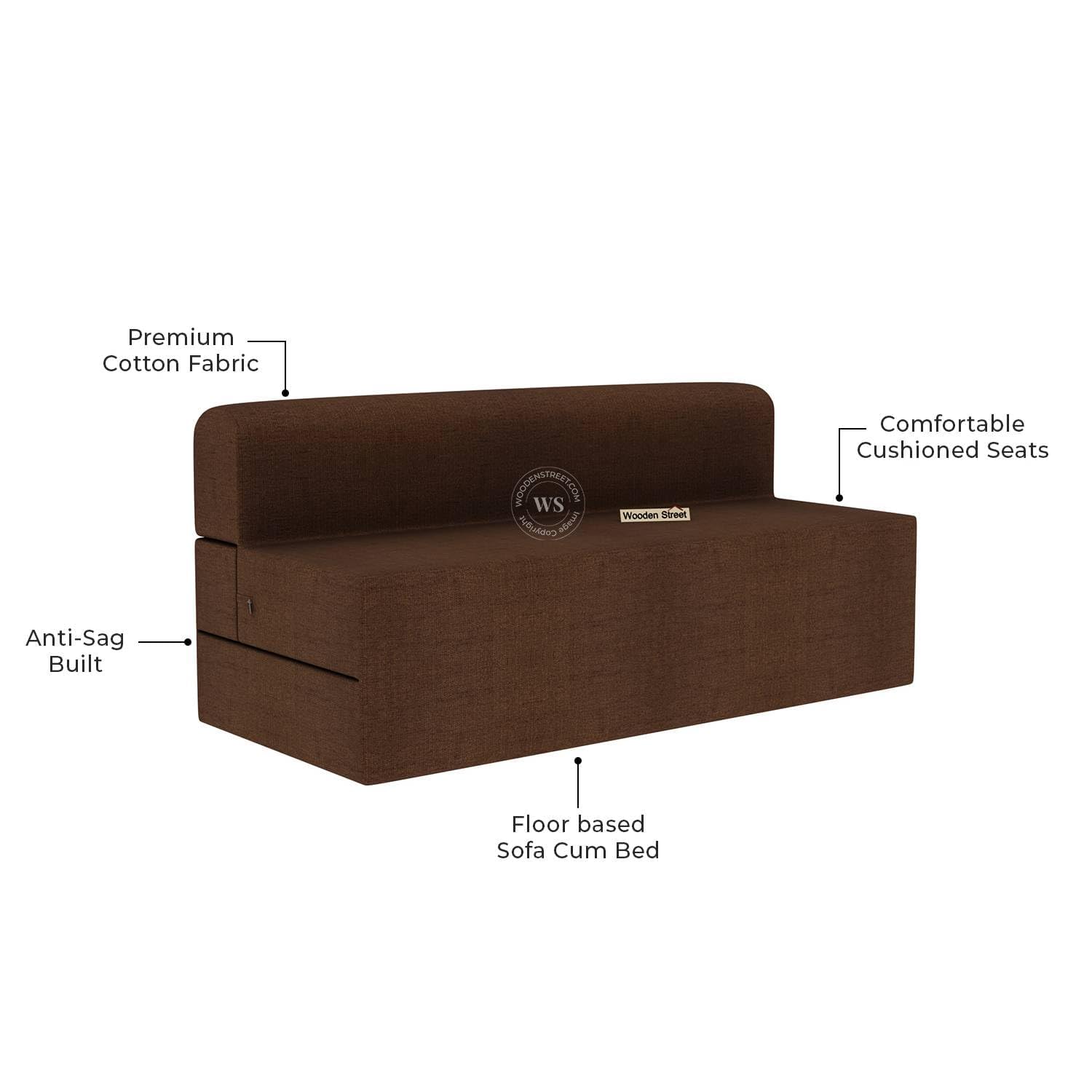 Wooden Street Voltz 3 Seater Fabric Sofa Cum Bed with Washable Cover and 2 Patterned Cushions | Foldable Sofa Cum Bed with 1 Year Warranty (Cotton, Mocha Brown) - Image 5