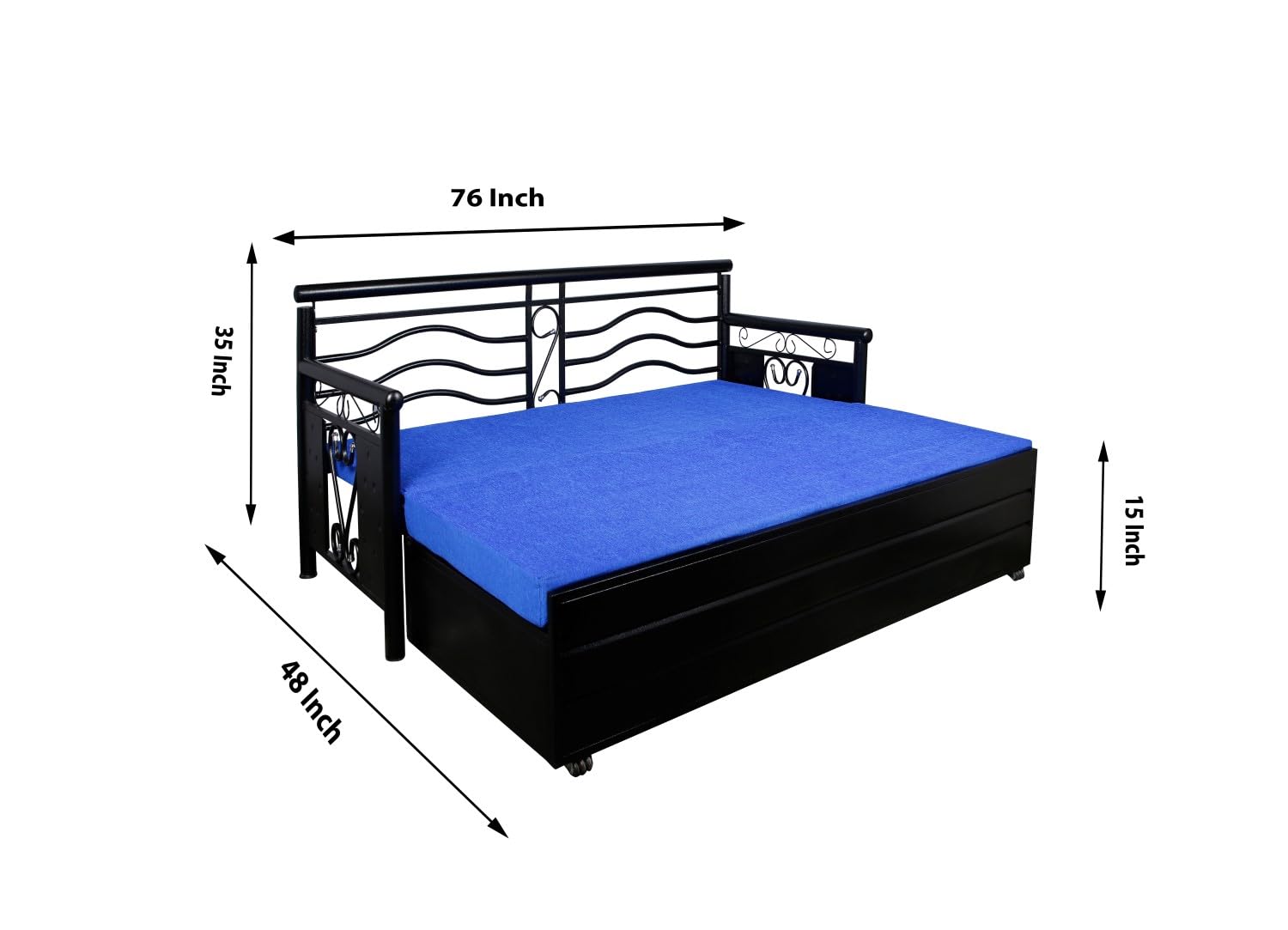 3 Seater Metal Sofa Cum Bed with Hydraulic Storage for Living Room (Black); Size: Single - 4 x 6 - APICS8003 - Image 3