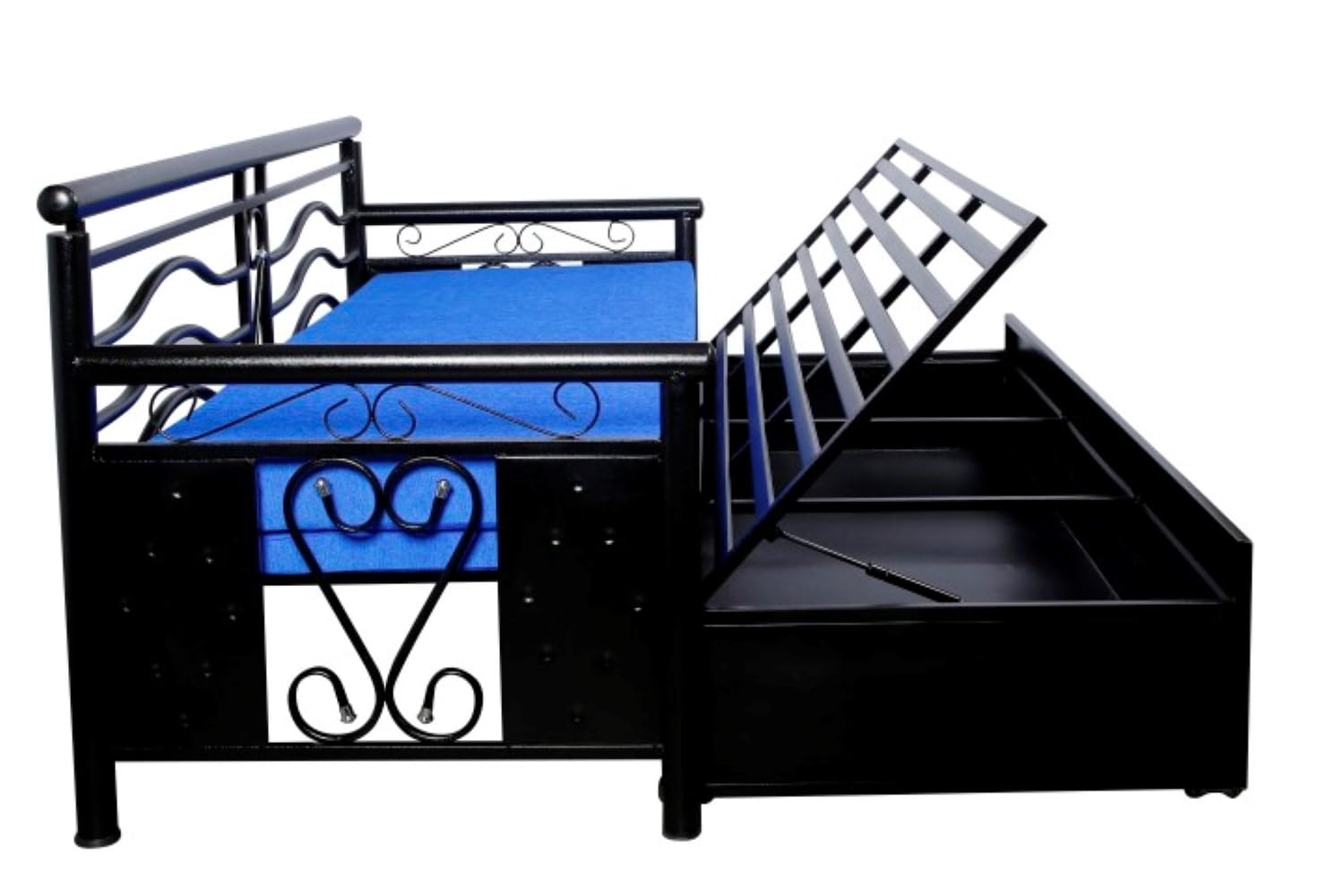 3 Seater Metal Sofa Cum Bed with Hydraulic Storage for Living Room (Black); Size: Single - 4 x 6 - APICS8003 - Image 4