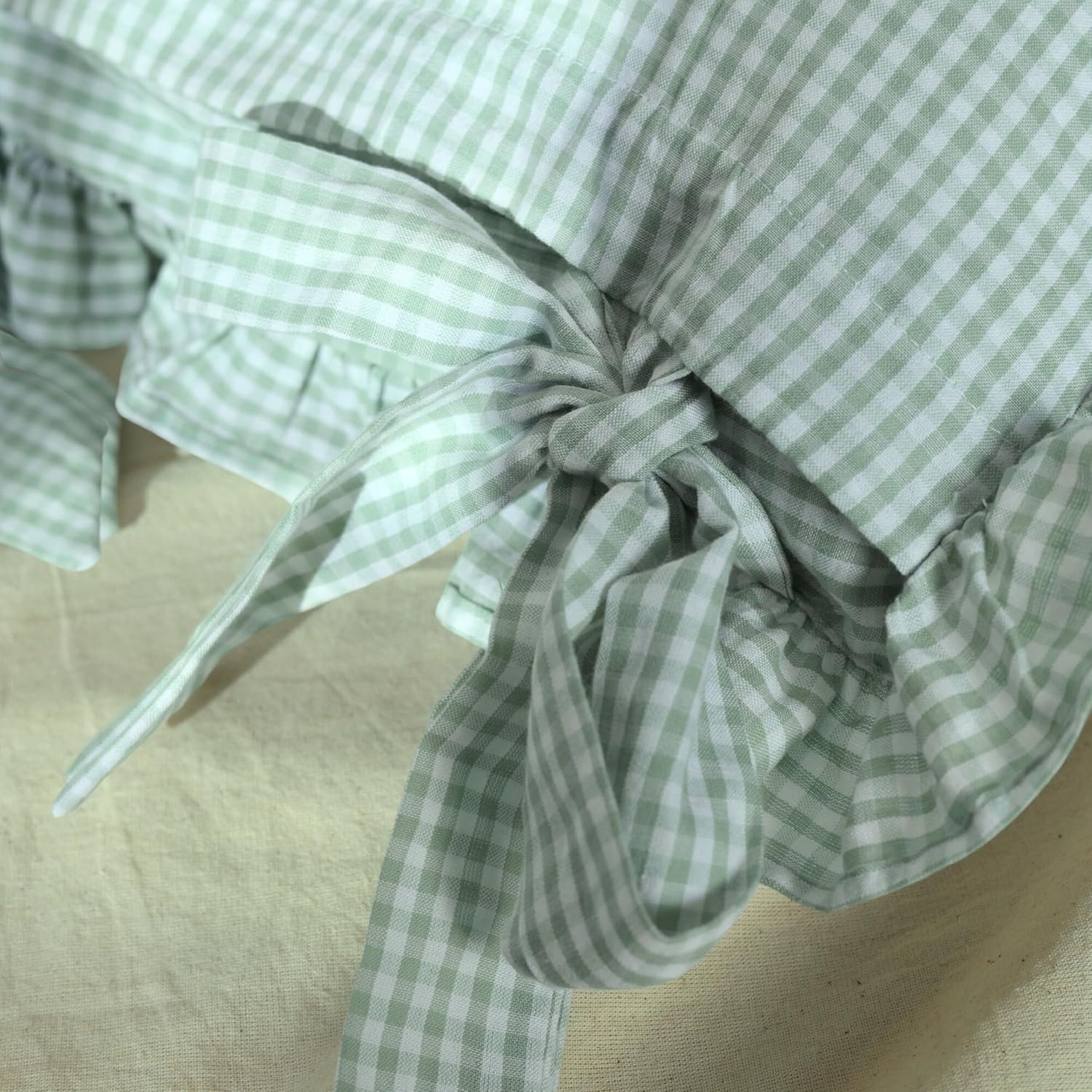 Cushion Covers – Pack of 3 |16x16 Inches | Sage Green Checkered Design with Frill Borders & Envelope Closure | Decorative Cushion Cases for Sofa, Couch, Bedroom & Living Room - Image 6