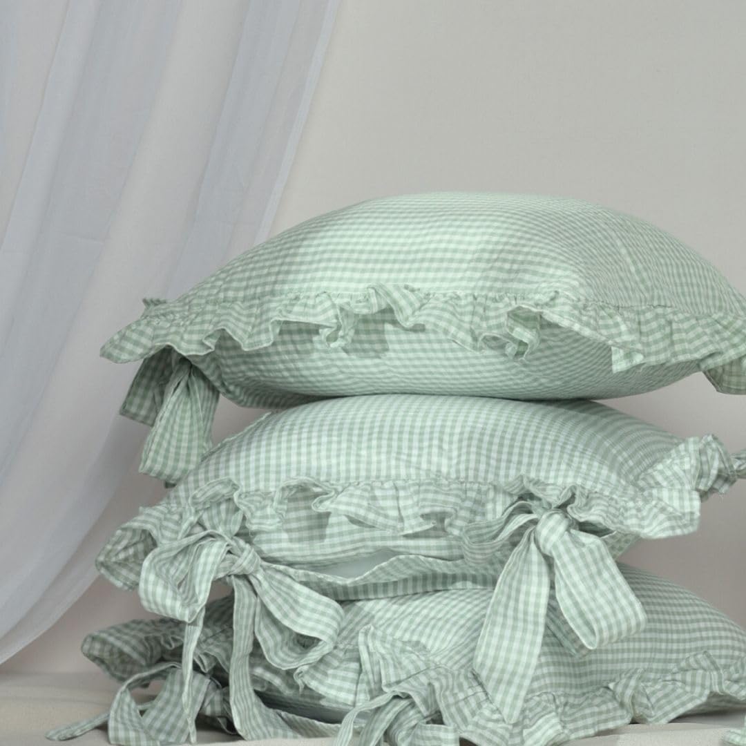 Cushion Covers – Pack of 3 |16x16 Inches | Sage Green Checkered Design with Frill Borders & Envelope Closure | Decorative Cushion Cases for Sofa, Couch, Bedroom & Living Room - Image 8