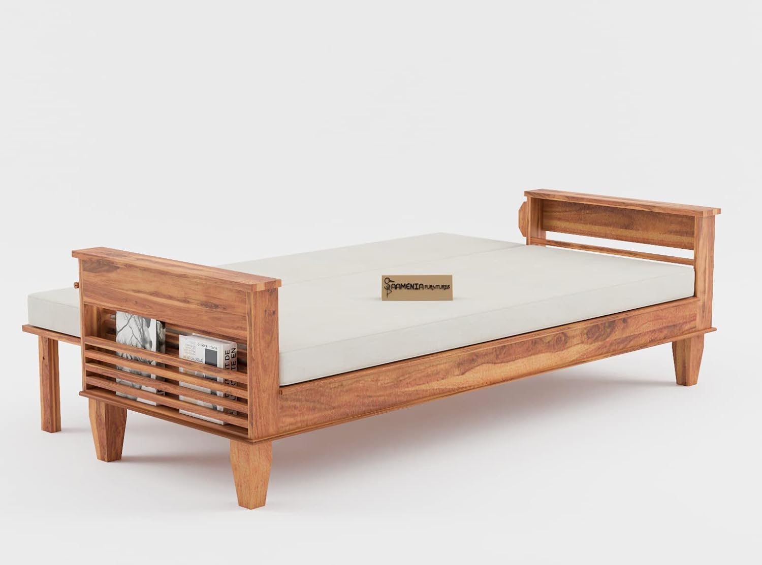 Sheesham Wood 3 Seater Sheesham Wood Honey Finish Sofa Cum Bed for Living Room (Natural Teak Finish) - Image 6