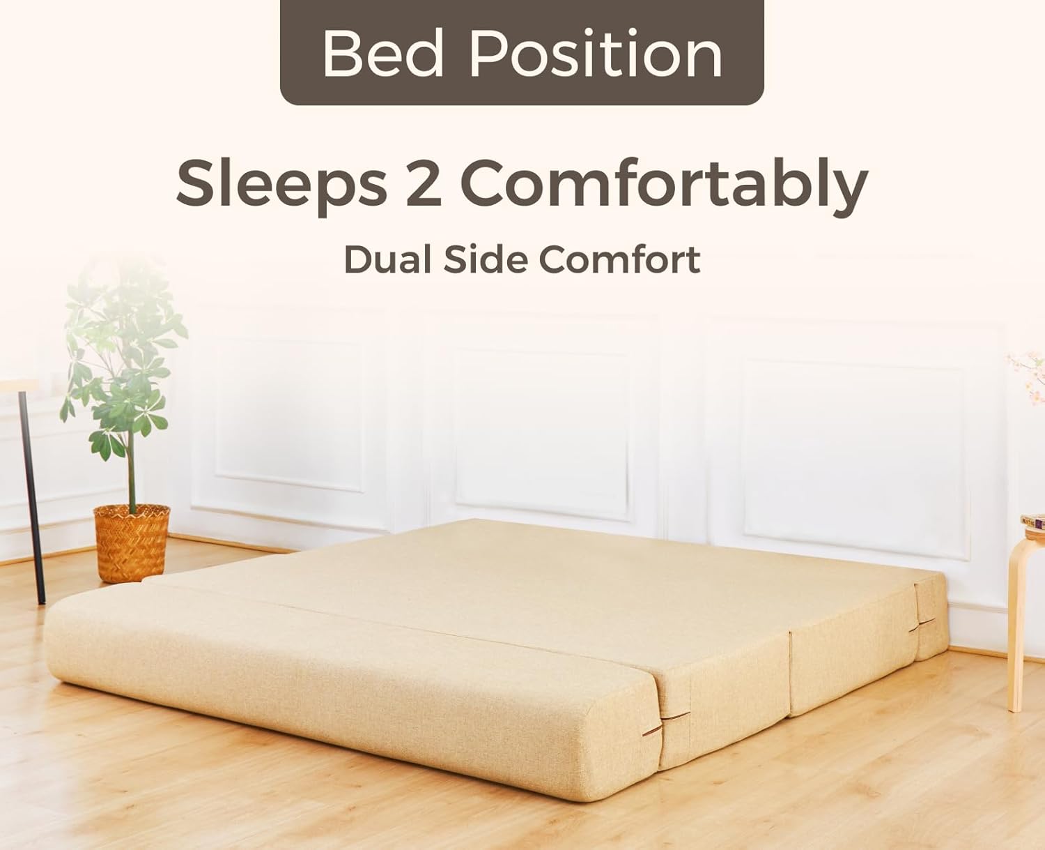 uberlyfe 2 Seater Sofa Cum Bed | Jute Fabric Washable Cover | 2 Cushions Blue Medallion Pattern | Beige | 4' X 6' Feet - Image 3