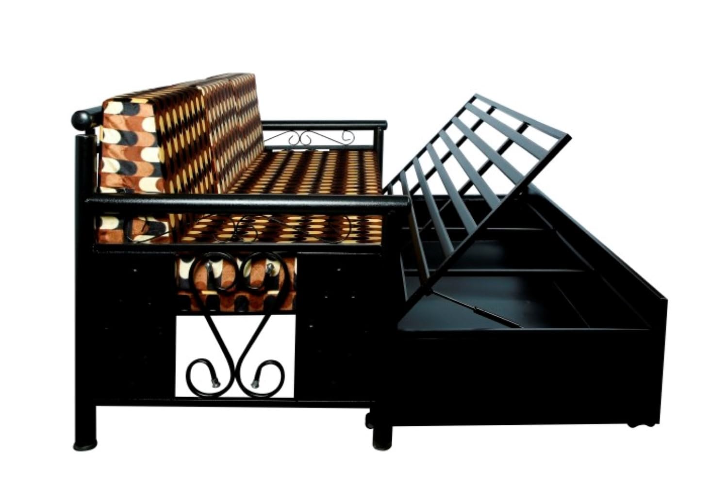 3 Seater Metal Sofa Cum Bed with Hydraulic Storage for Living Room (Black); Size: Queen - 5 x 6 - APICQ702 - Image 6