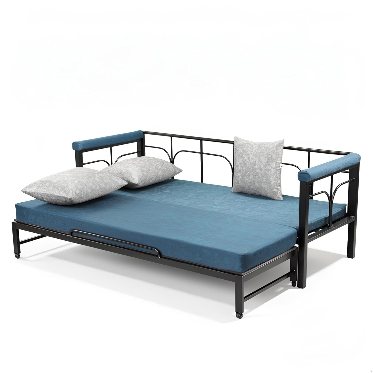 Spacecrafts Folding Diwan Sofa Cum Bed With 3 Pillow | Metal | Pu Foam | For Bed Room & Living Room|Comfort For All With 3-Person Sofa (Blue) - Image 8