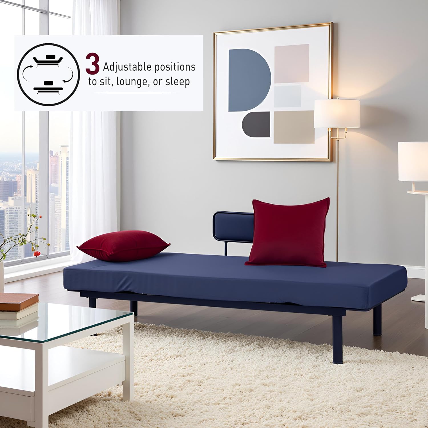 Spacecrafts Recliner Diwan Sofa Cum Bed | 3 Seater | Relaxing Bed | Super Soft Foam Mattress | Adjustable Head Rest with 5 Reclining Stage | Daybed with Metal Frame Upholstered Sofa (Grey and red) - Image 4