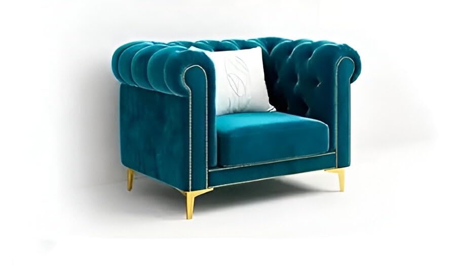 Modern Classic 5 Seater Sofa Couch Fabric & Valvet 3+1+1Foootrest Tufted Chesterfield Sofa Living Room and Office (Teal Green) - Image 4