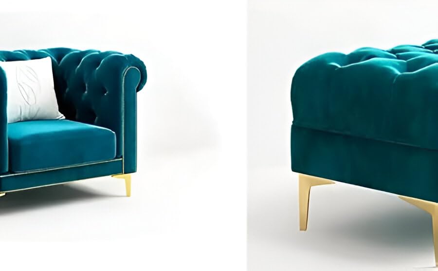 Modern Classic 5 Seater Sofa Couch Fabric & Valvet 3+1+1Foootrest Tufted Chesterfield Sofa Living Room and Office (Teal Green) - Image 5