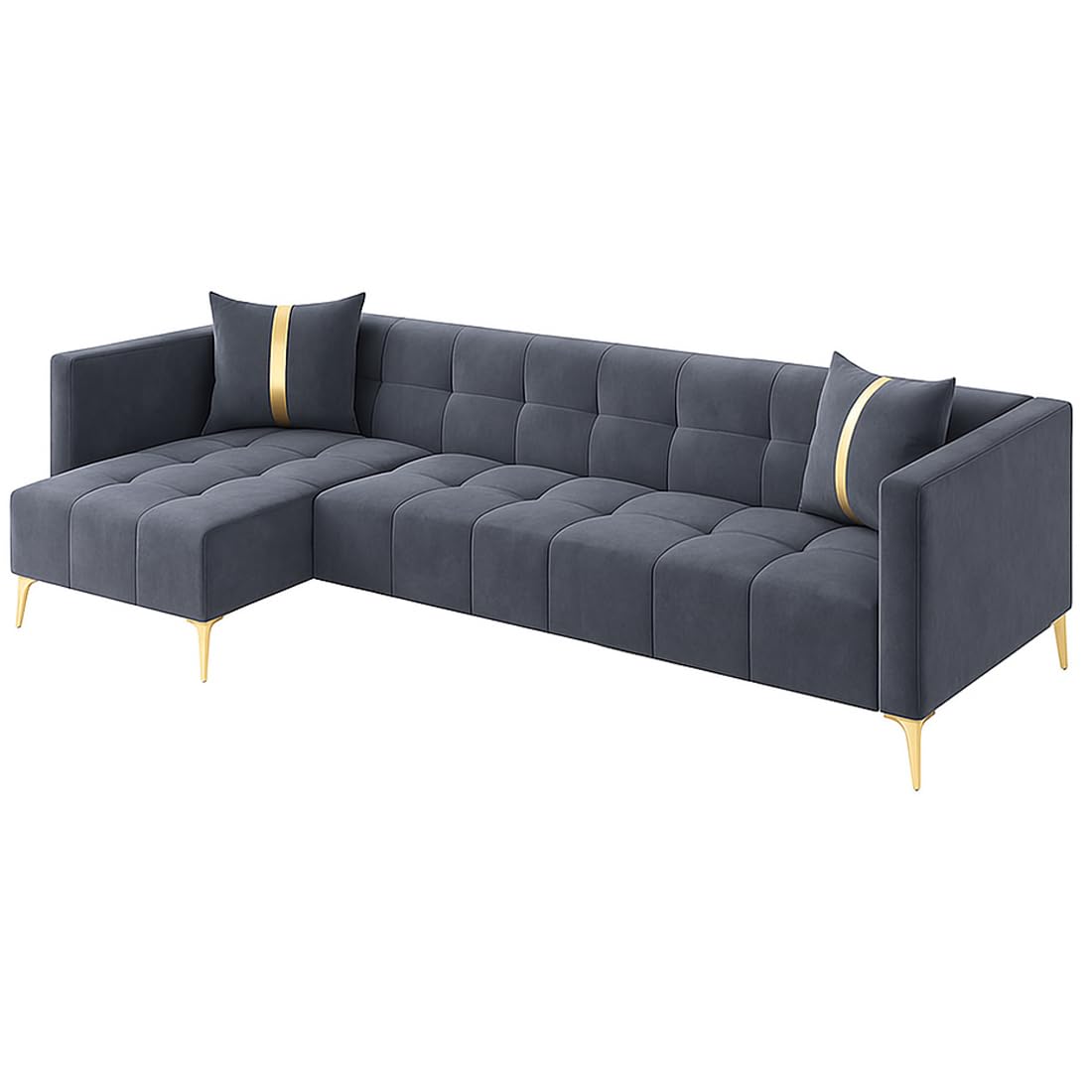 FURNY Styliving 6 Seater Fabric LHS L Shape Sofa Set (Dark Grey) with Golden Finish Legs | Durable & Comfortable | Ideal for Living Room - Image 3