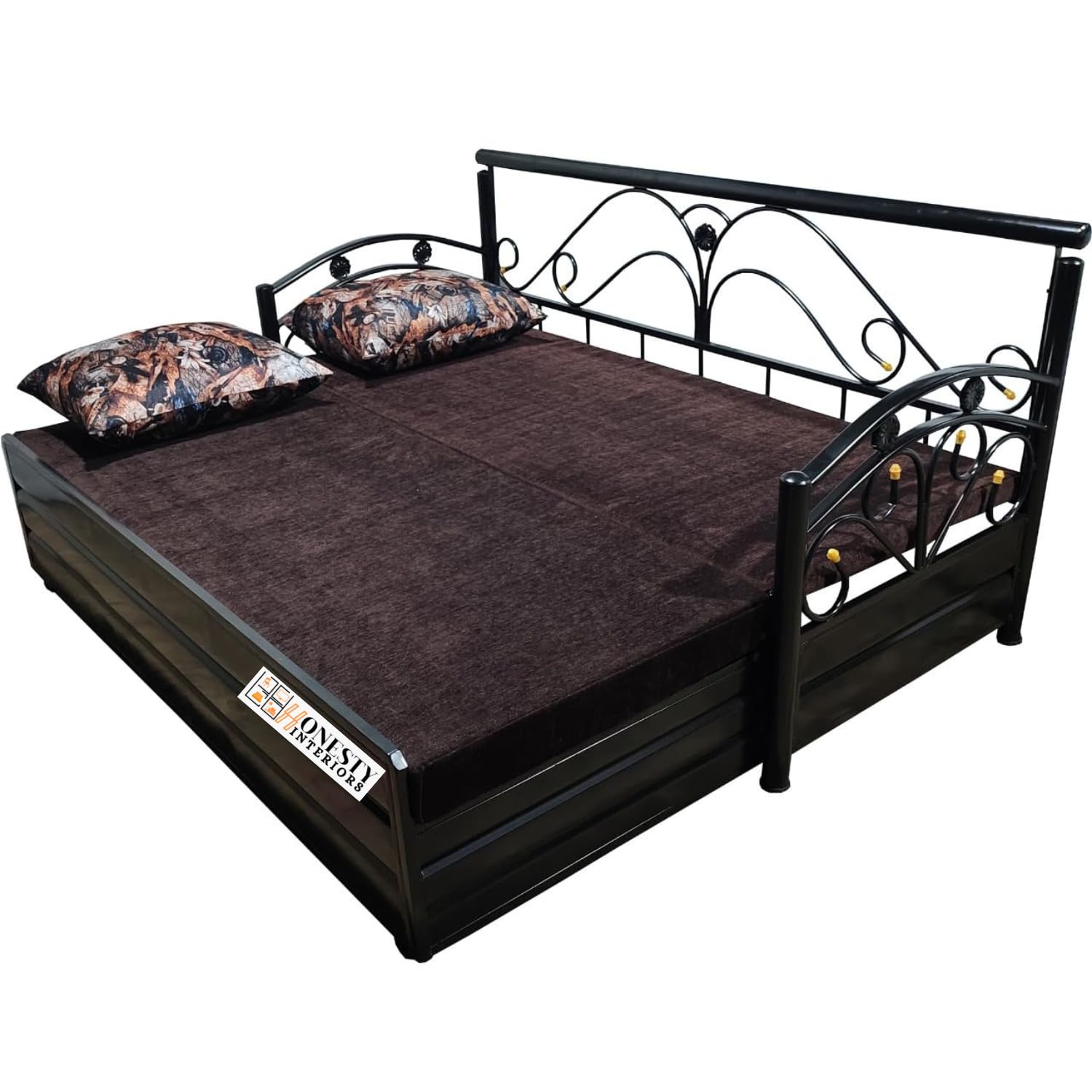 Durafold 6x5 Queen Metal Sofa Cum Bed with Hydraulic Storage | Foldable, Heavy-Duty Black Frame with Brown Rebonded Foam Cushion | Space-Saving Furniture for Home - Image 6