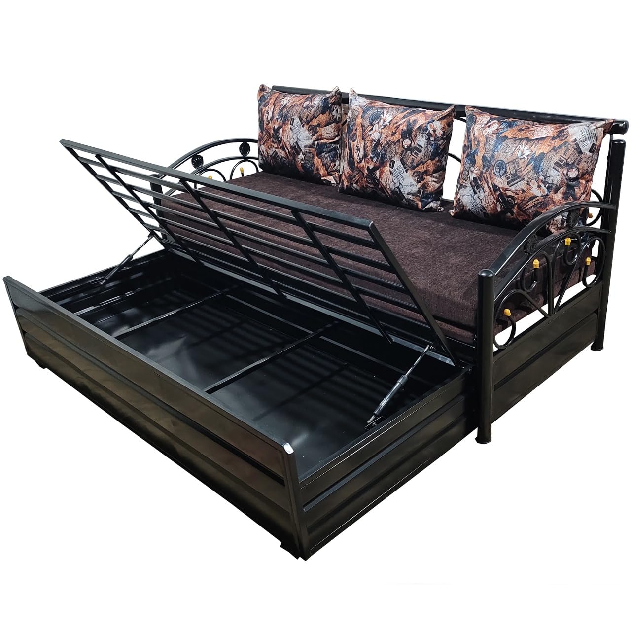 Durafold 6x5 Queen Metal Sofa Cum Bed with Hydraulic Storage | Foldable, Heavy-Duty Black Frame with Brown Rebonded Foam Cushion | Space-Saving Furniture for Home - Image 7