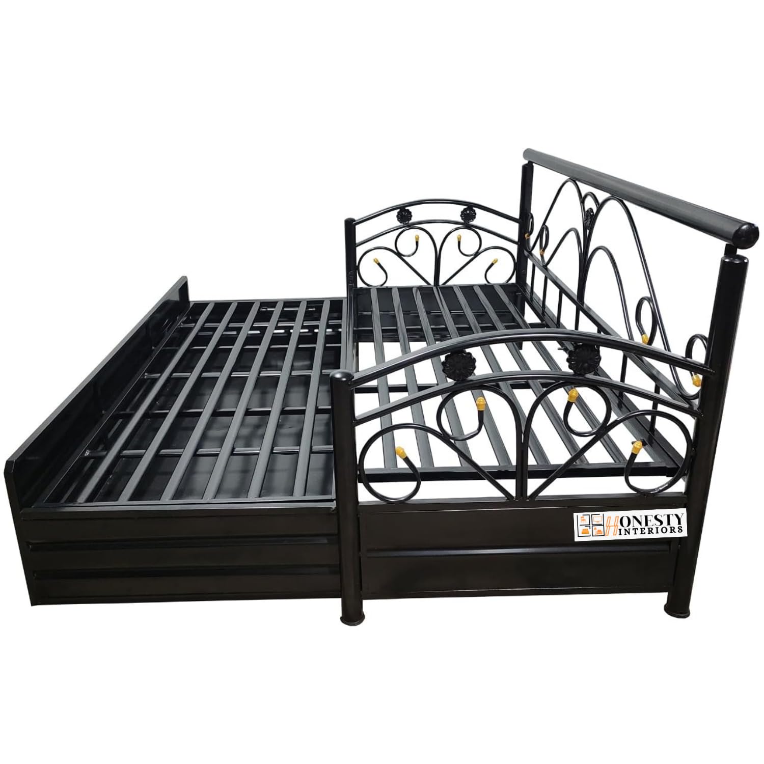 Durafold 6x5 Queen Metal Sofa Cum Bed with Hydraulic Storage | Foldable, Heavy-Duty Black Frame with Brown Rebonded Foam Cushion | Space-Saving Furniture for Home - Image 8