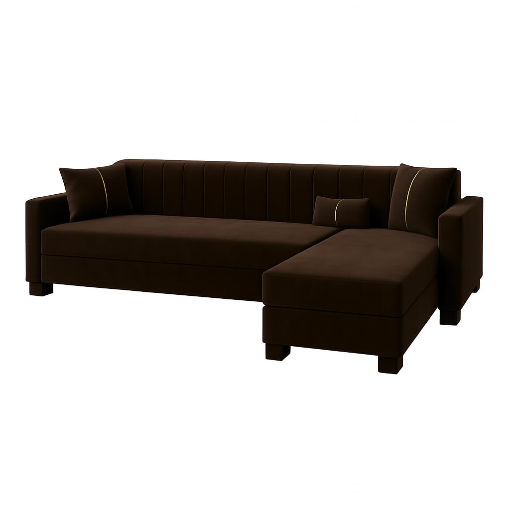 Almeria 5 Seater RHS L Shape Sofa Set | Soft Velvet Suede Fabric | Modern Design | Plush Comfort Cushions for Living Room (Dark Brown) - Image 4